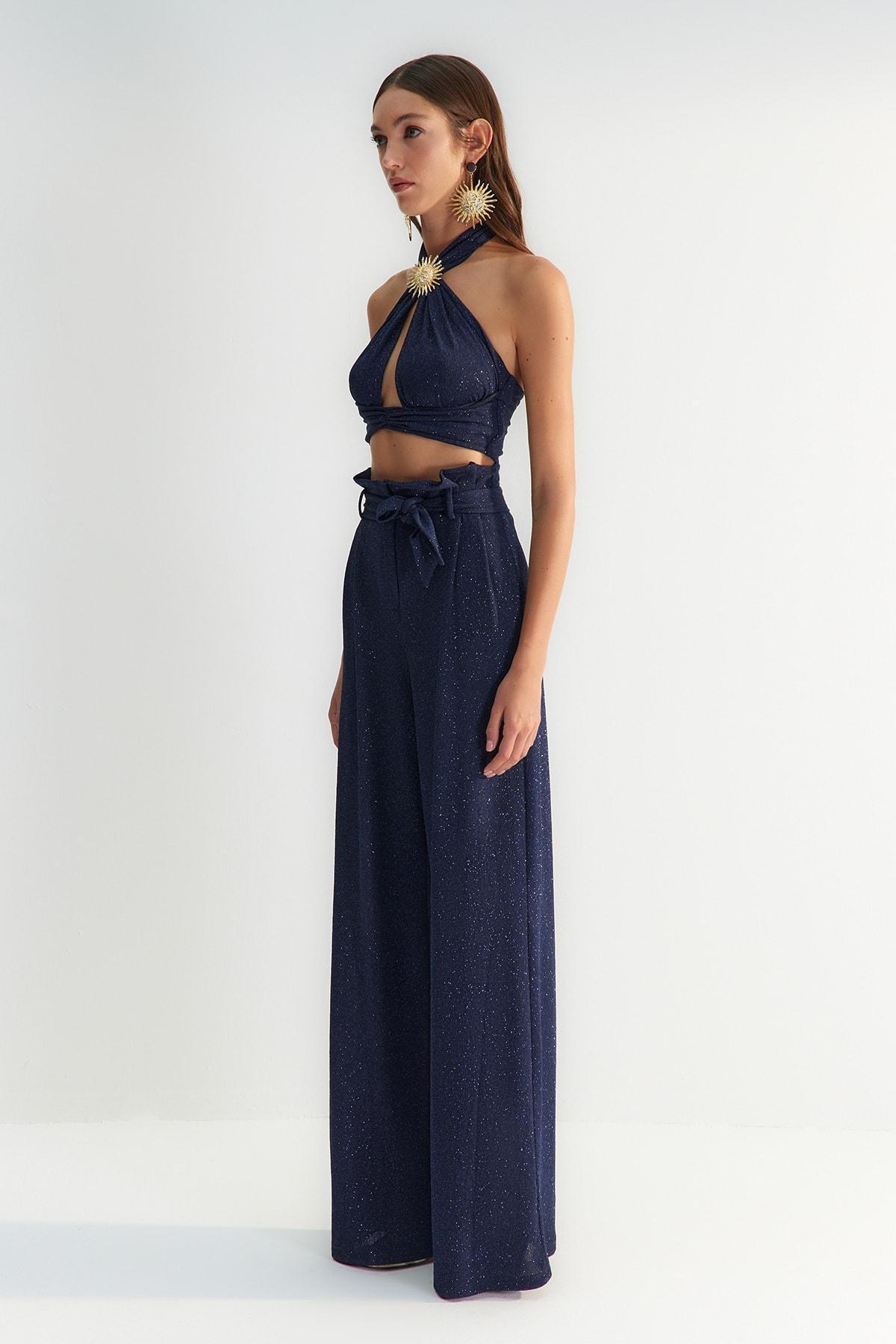 Navy Wide Leg Pants, , large image number 4