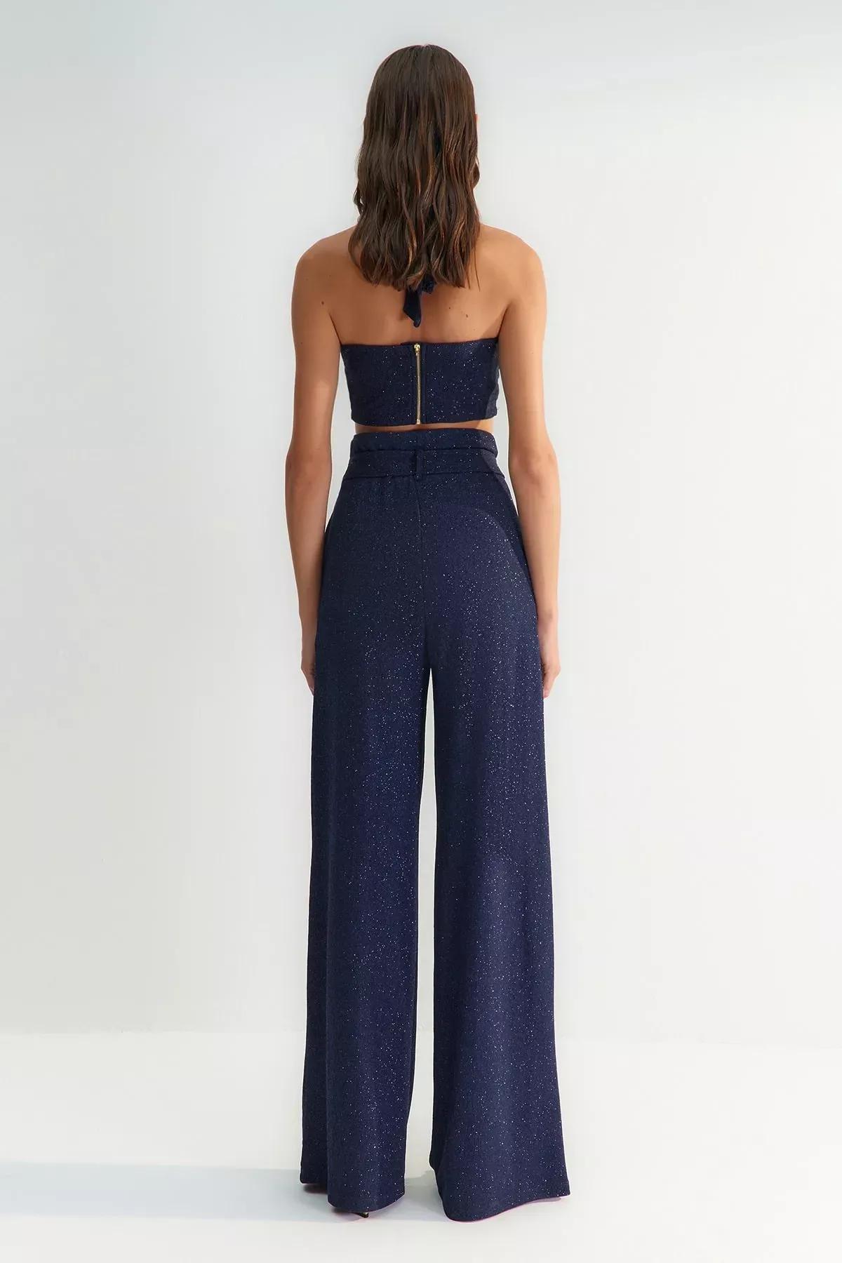 بنطال بقصة ساق عريضة، كحلي, Navy blue, large image number 5