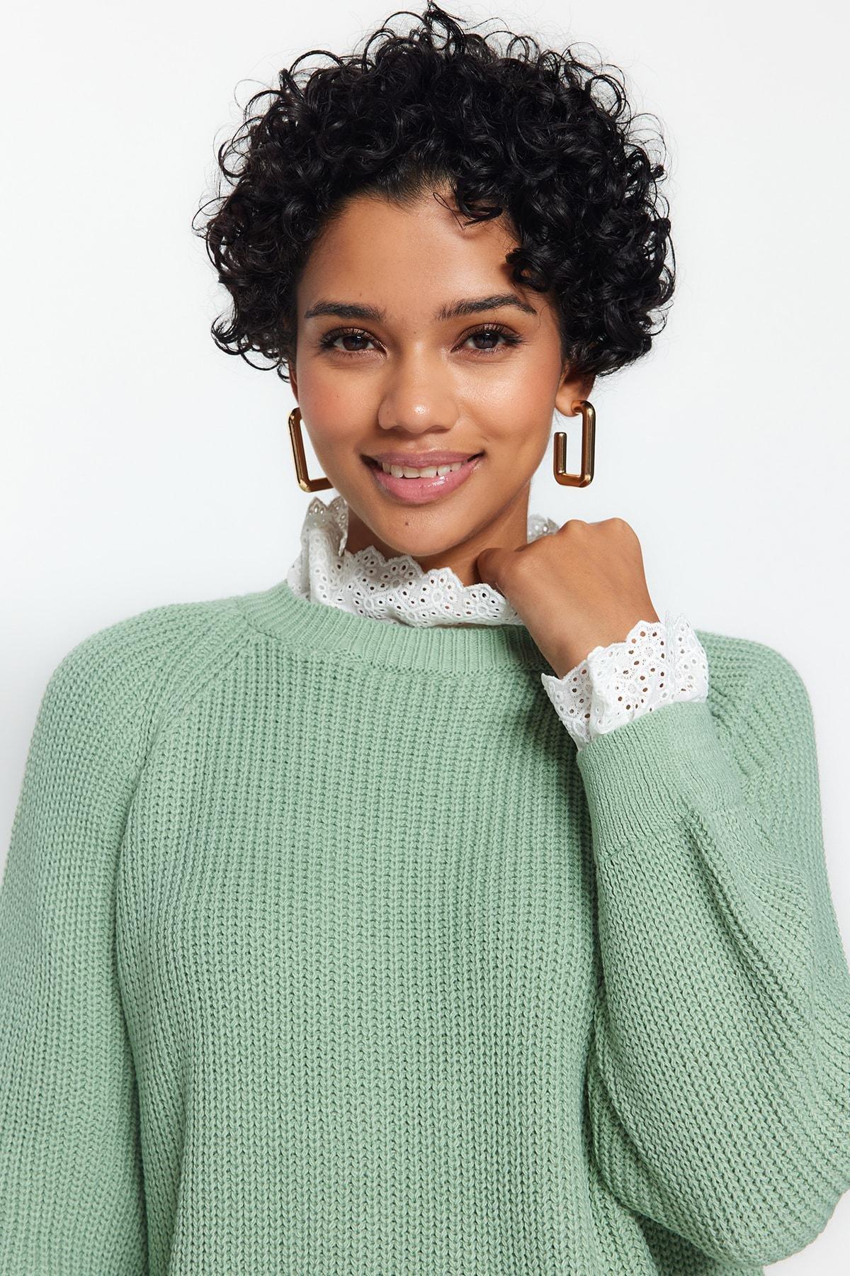 Green Off-Shoulder Sweater, Mint, medium