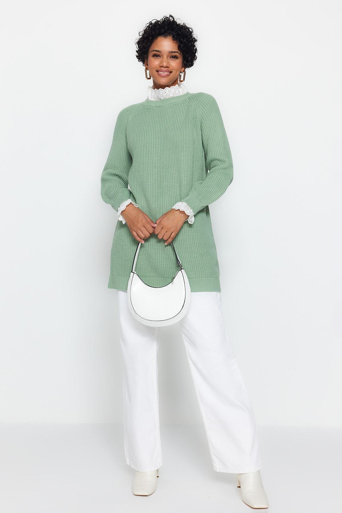 Green Off-Shoulder Sweater, Mint, large image number 1