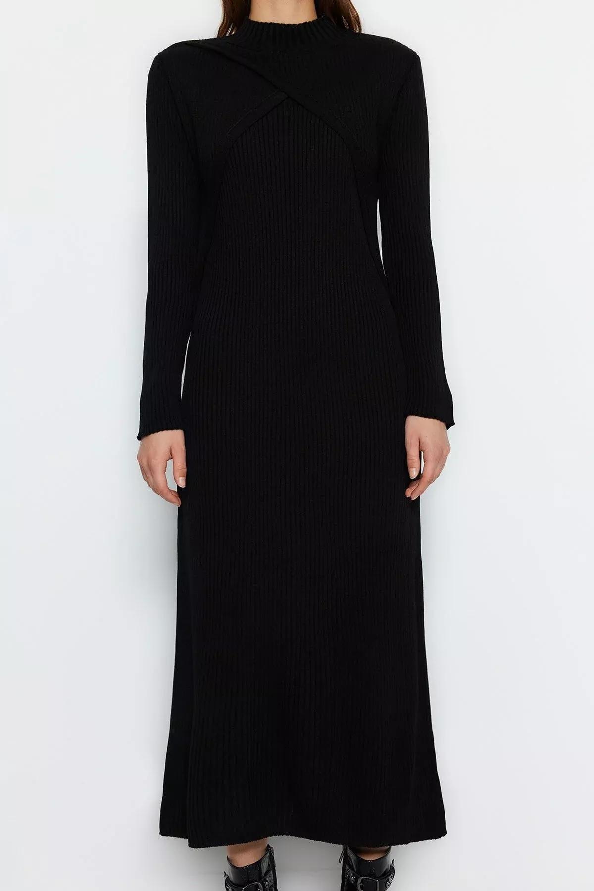 Black Ribbed Sweater Midi Dress, , large image number 3