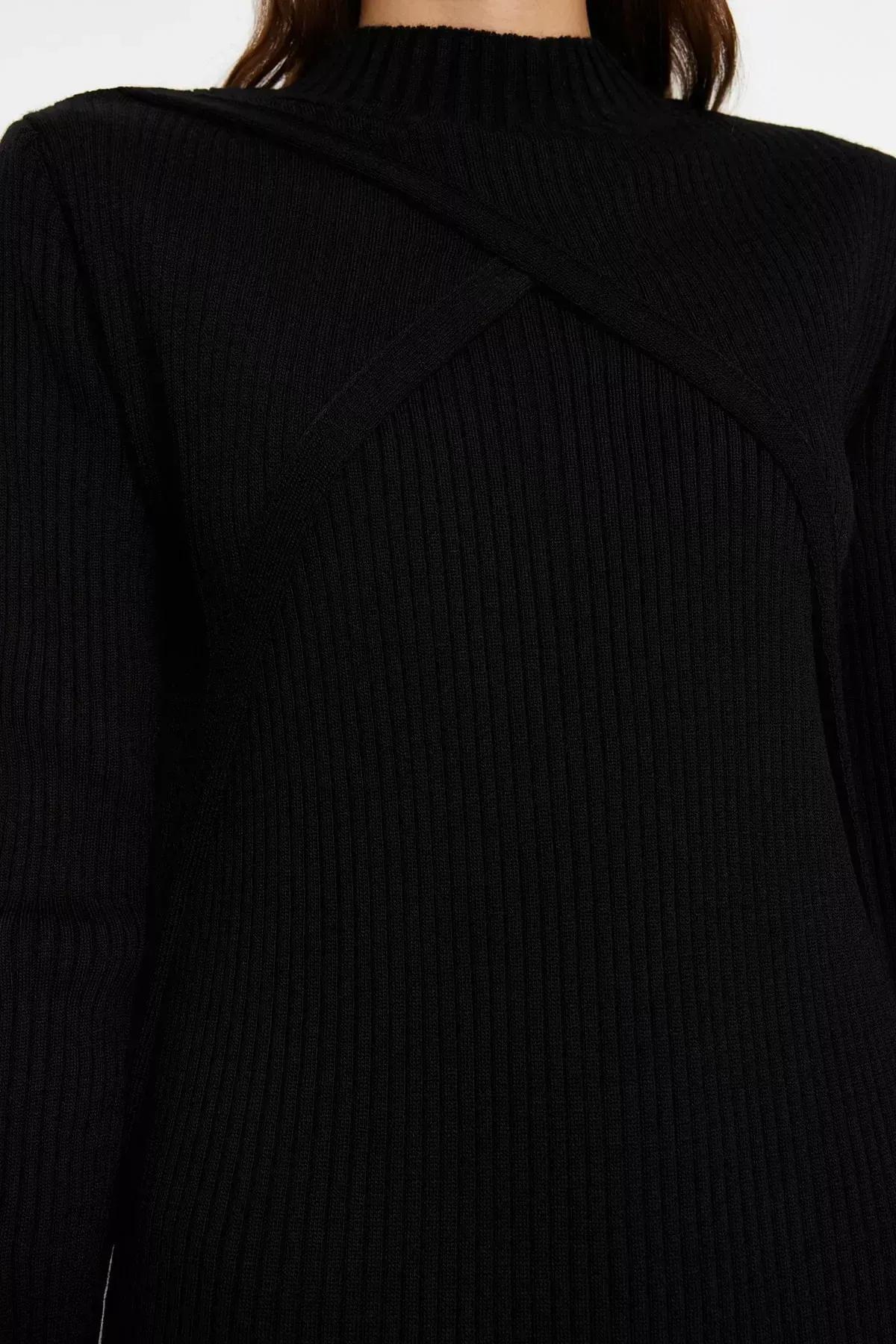 Black Ribbed Sweater Midi Dress, , large image number 4