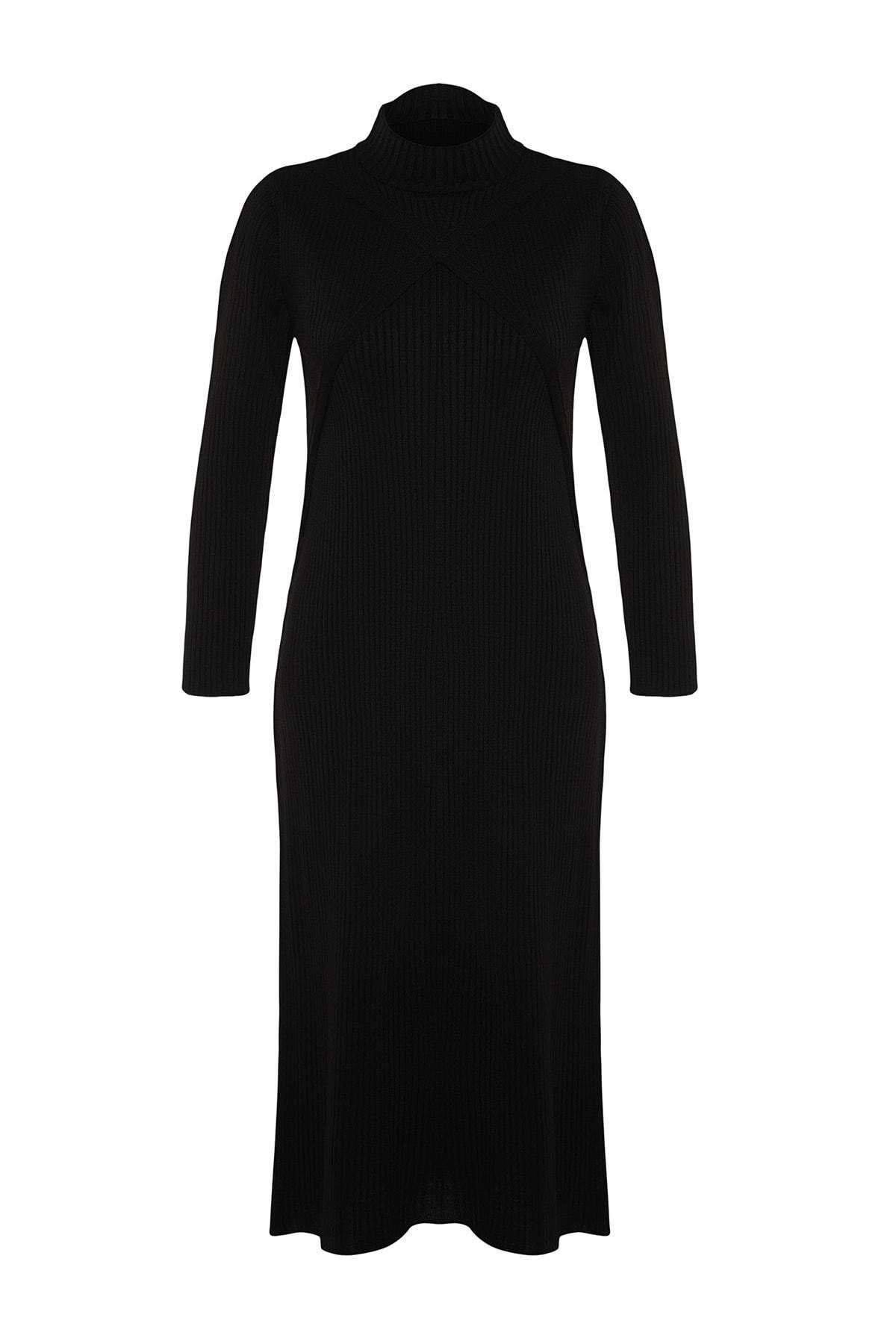 Black Ribbed Sweater Midi Dress, , large image number 5