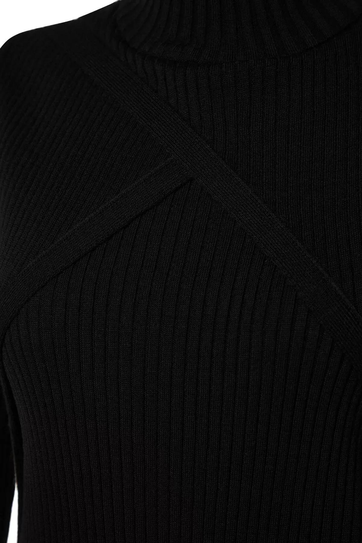 Black Ribbed Sweater Midi Dress, , large image number 6