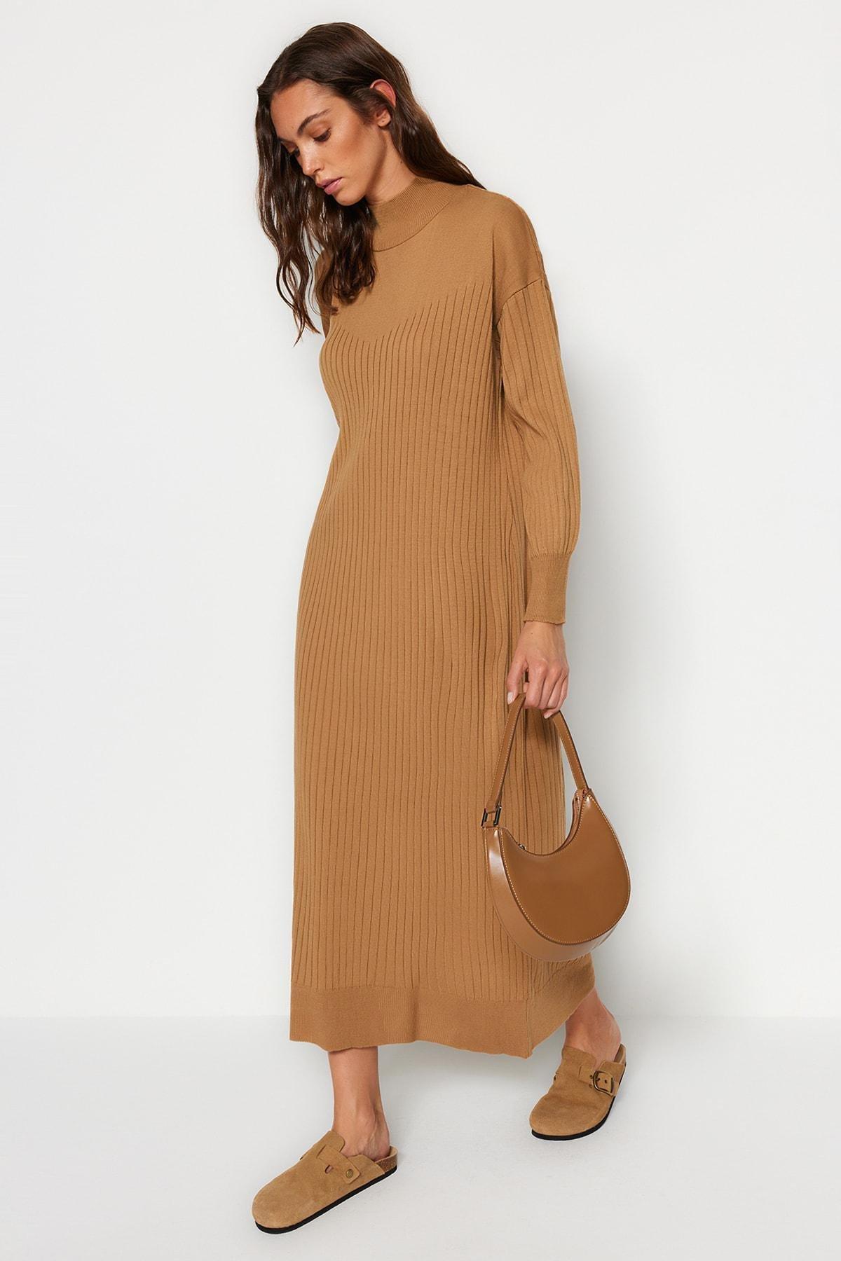 Ribbed Sweater Casual Midi Dress, , medium