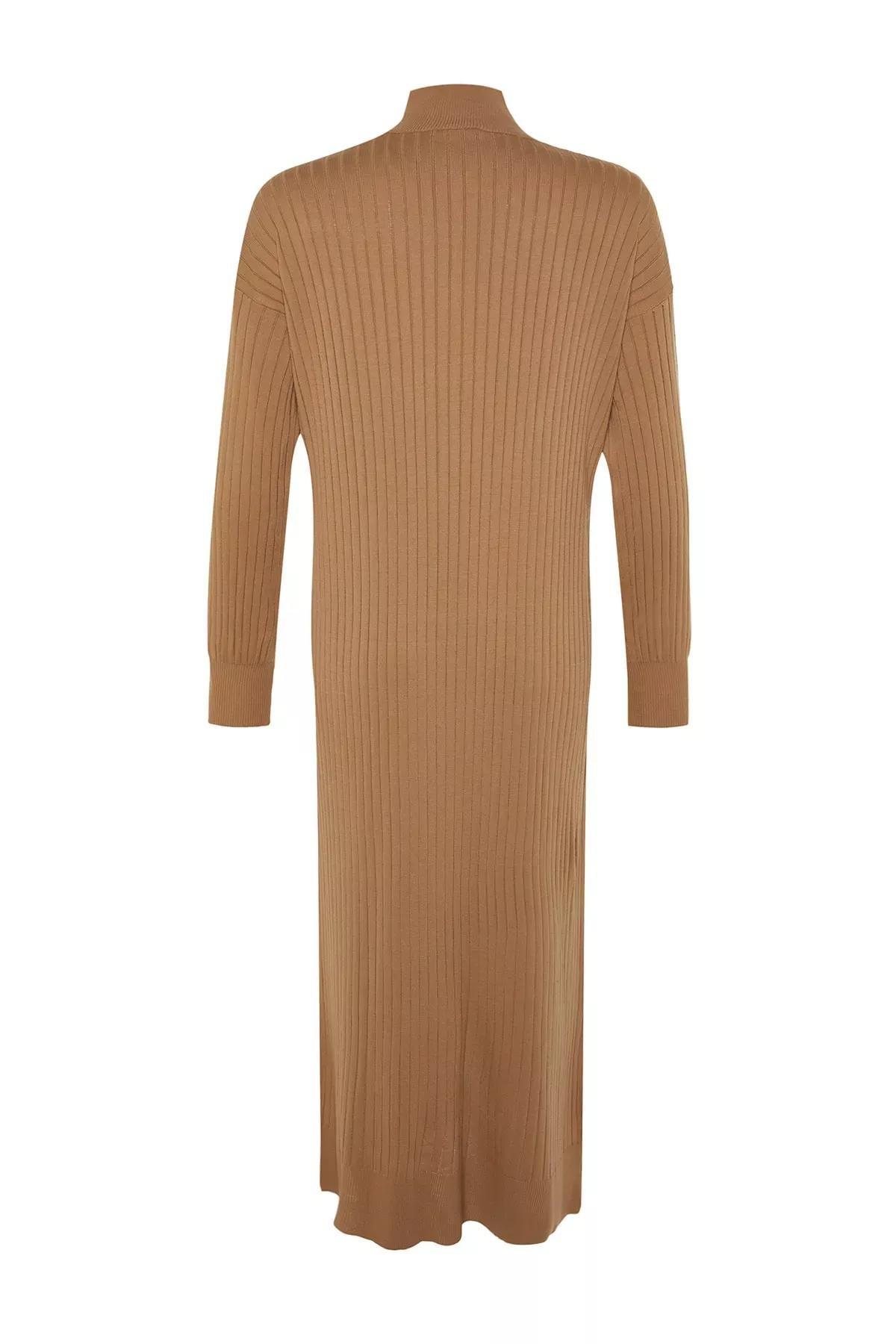 Ribbed Sweater Casual Midi Dress, CAMEL, large image number 7