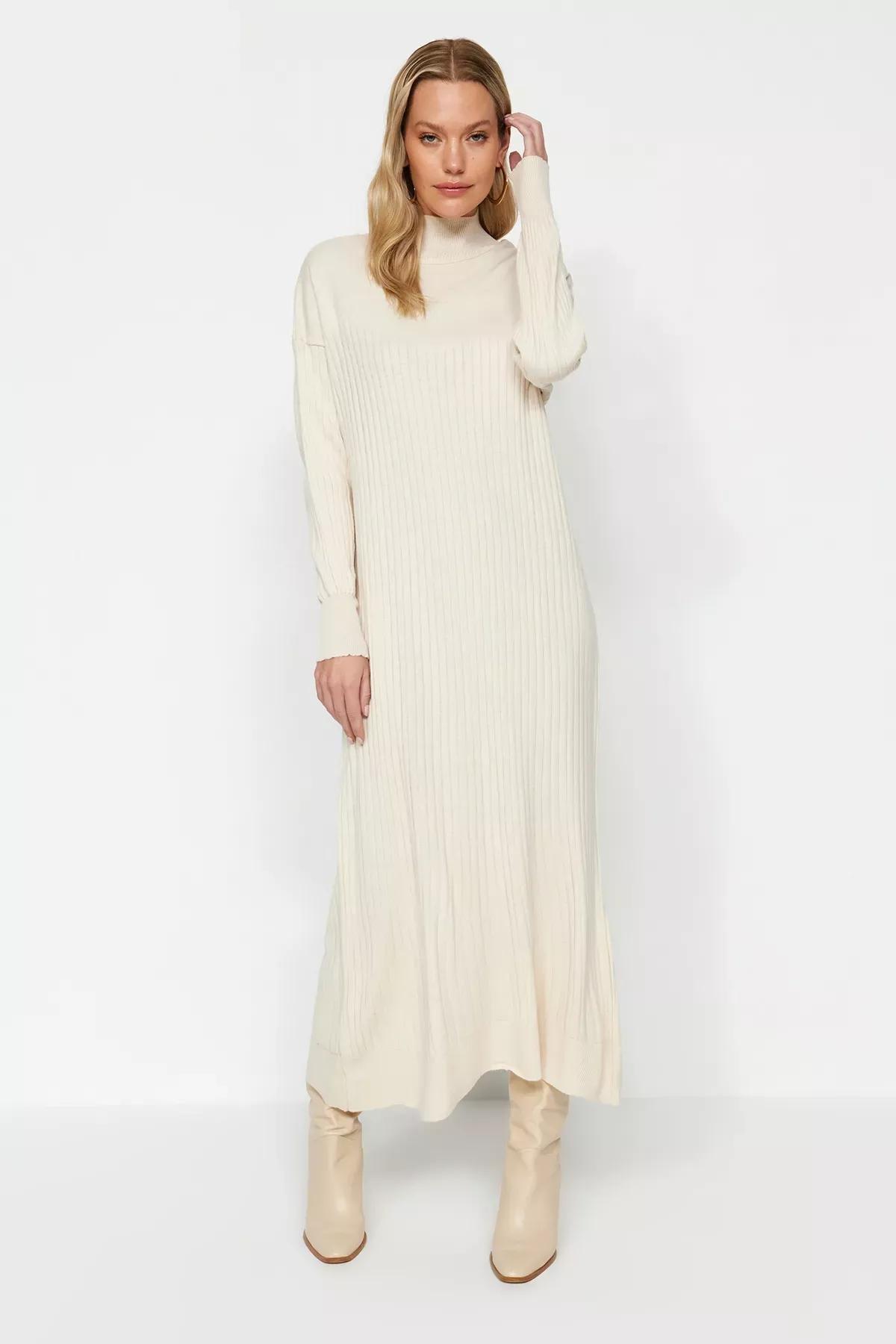 Ribbed Sweater Maxi Dress, STONE, large image number 1