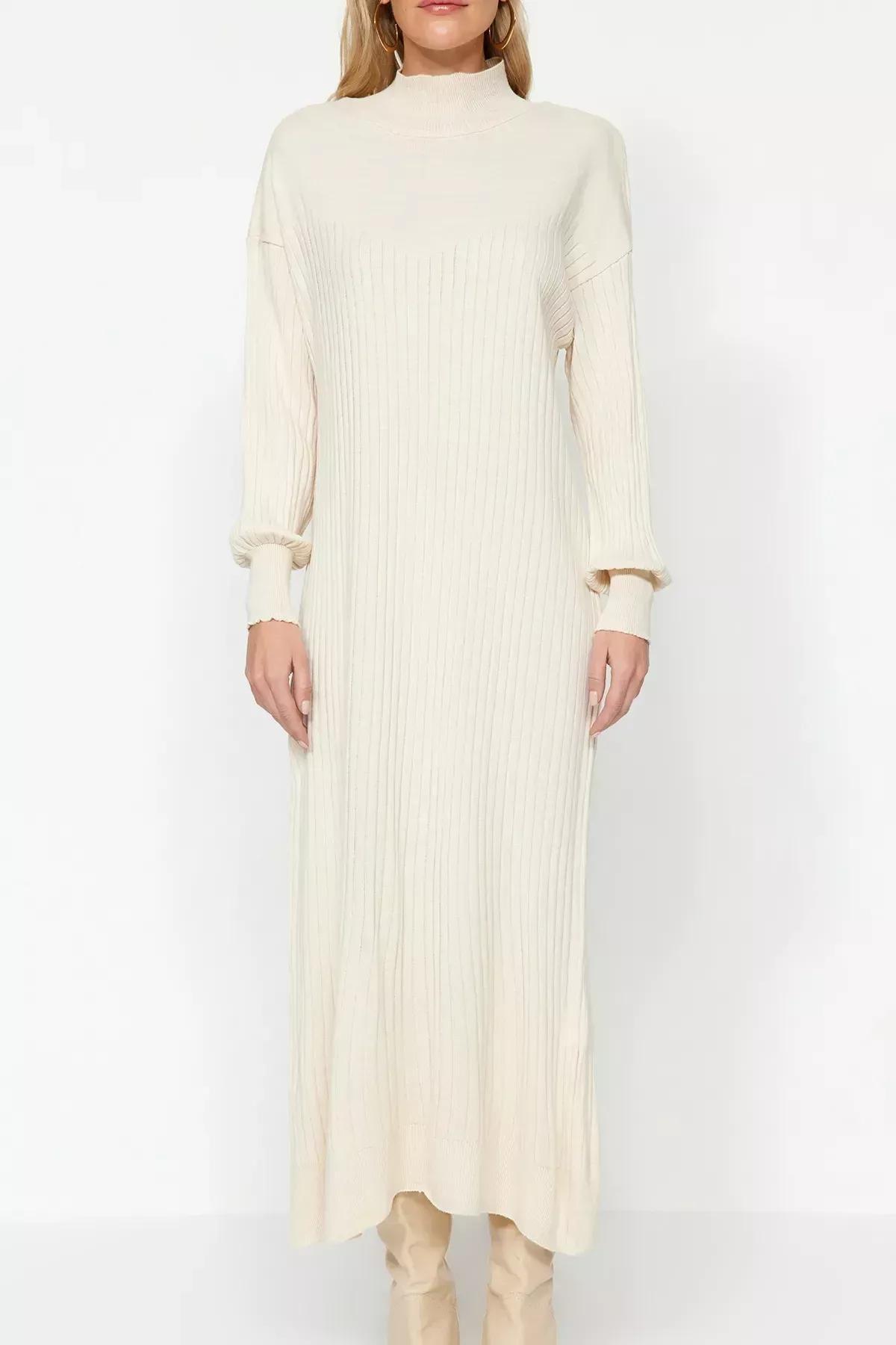Ribbed Sweater Maxi Dress, STONE, large image number 2