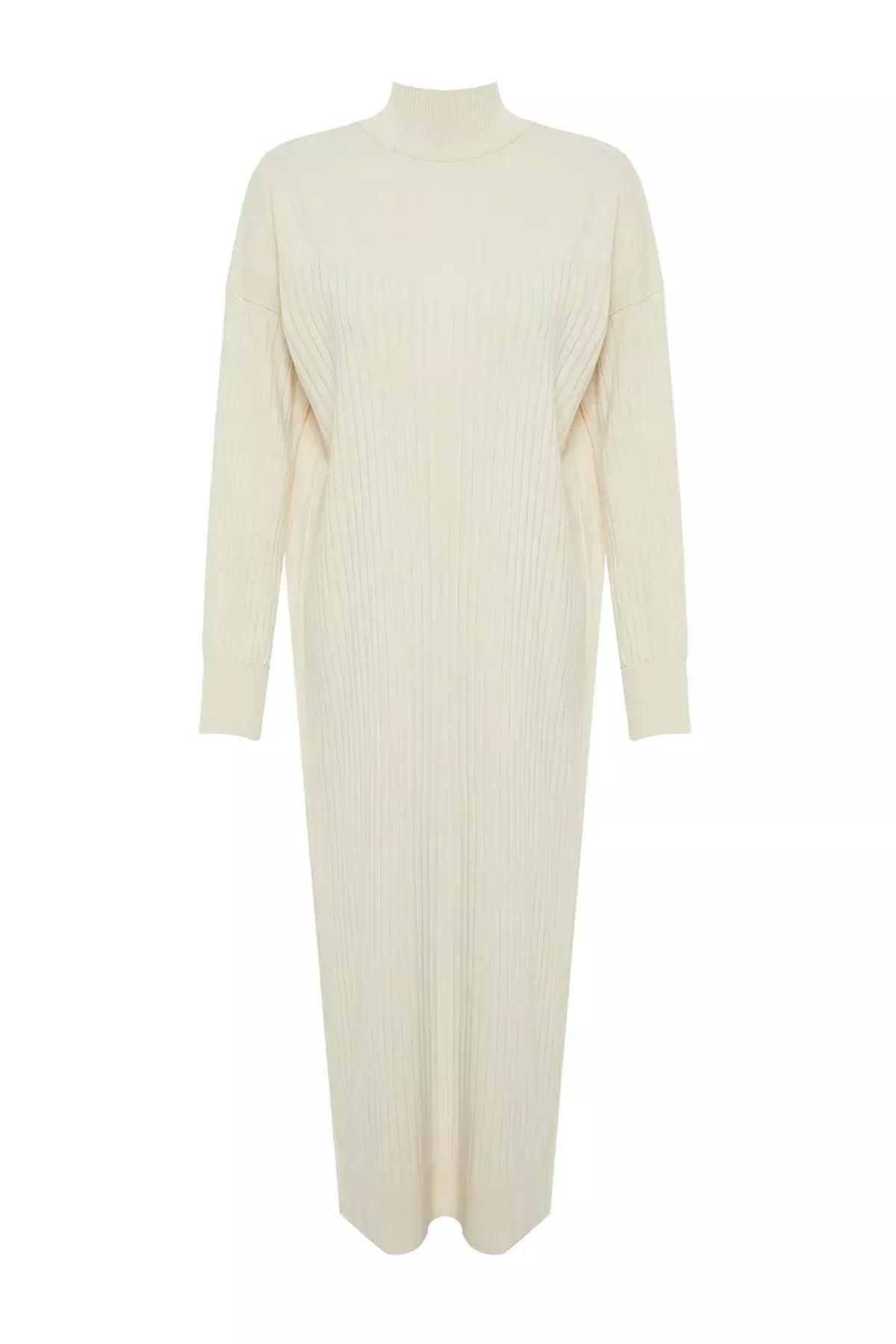 Ribbed Sweater Maxi Dress, STONE, large image number 4