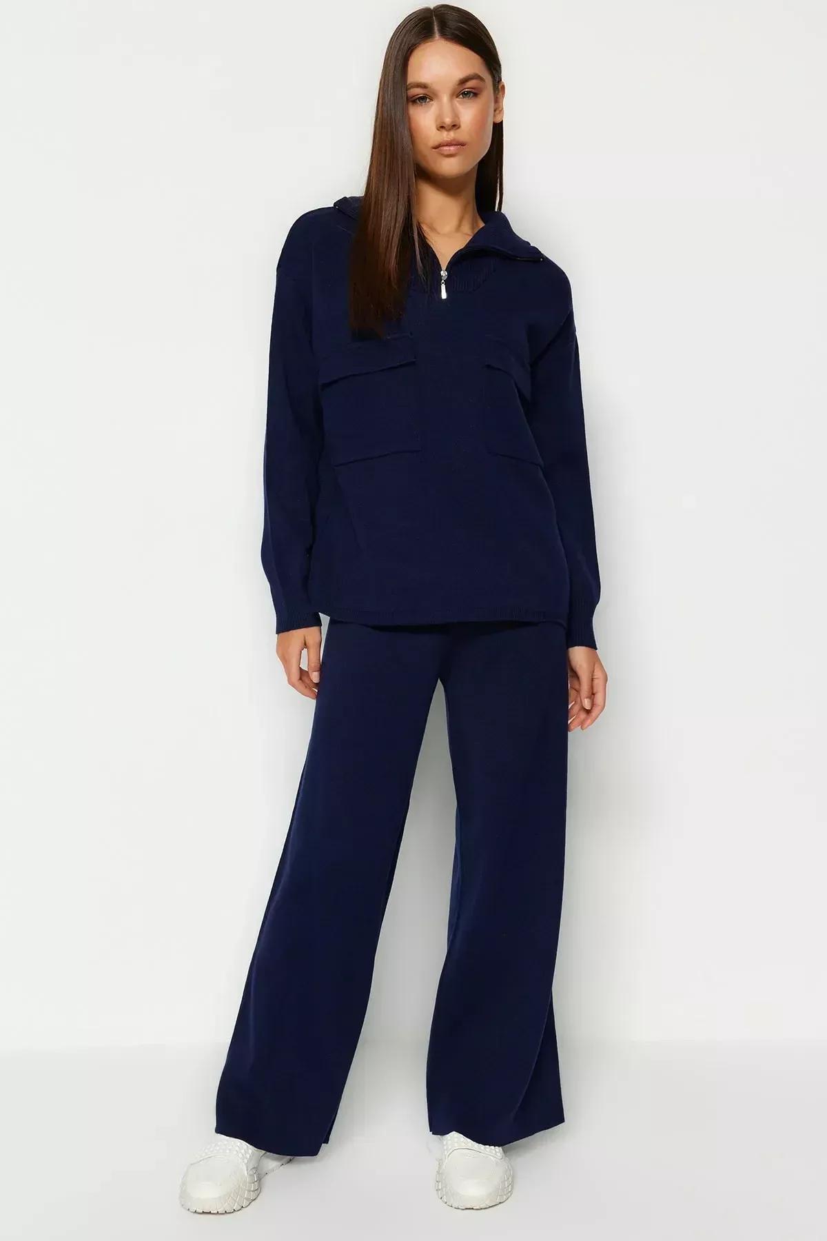 Navy Oversize Off-Shoulder Co-Ord Set, Navy blue, large image number 1