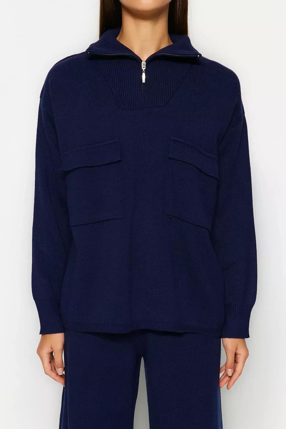 طقم متناسق من بلوزة مكشوفة الكتفين بقصة فضفاضة، كحلي, Navy blue, large image number 3