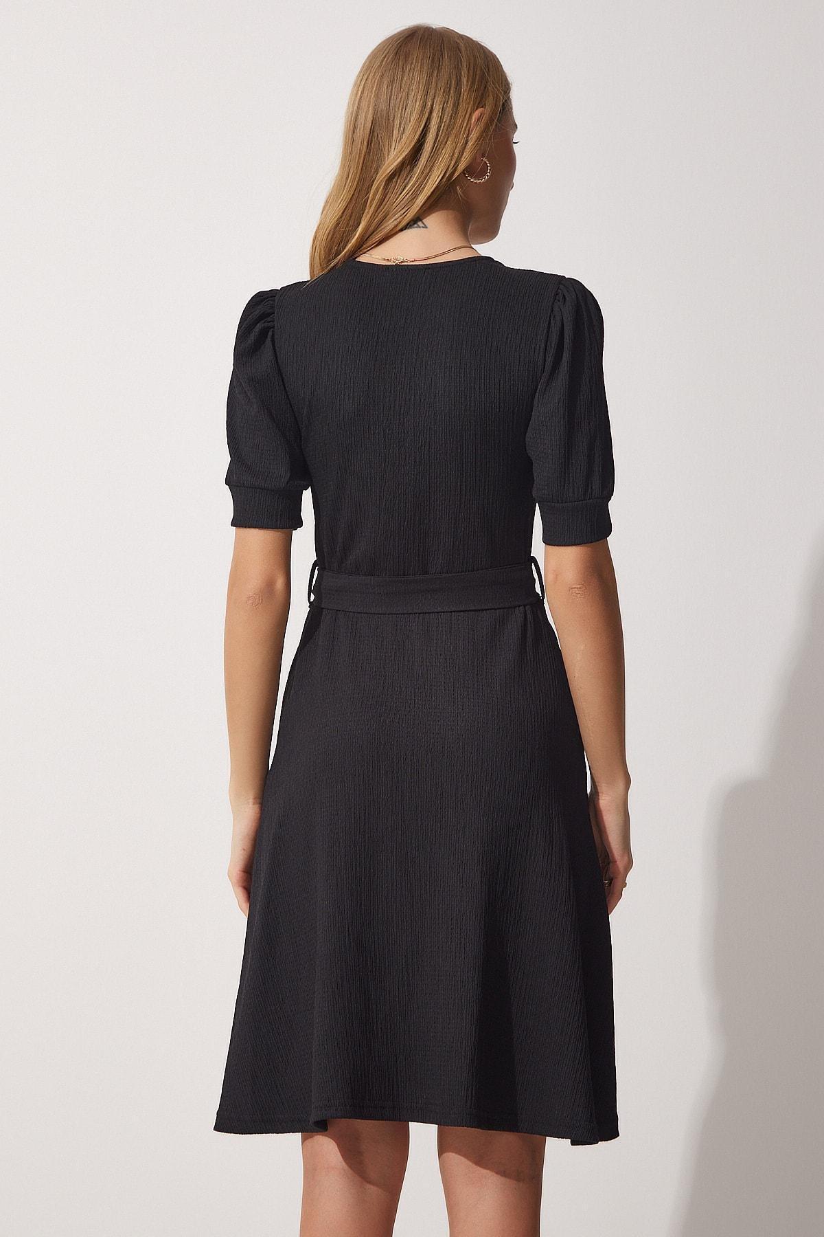 Black Belted Flared Knitted Dress, , large image number 4