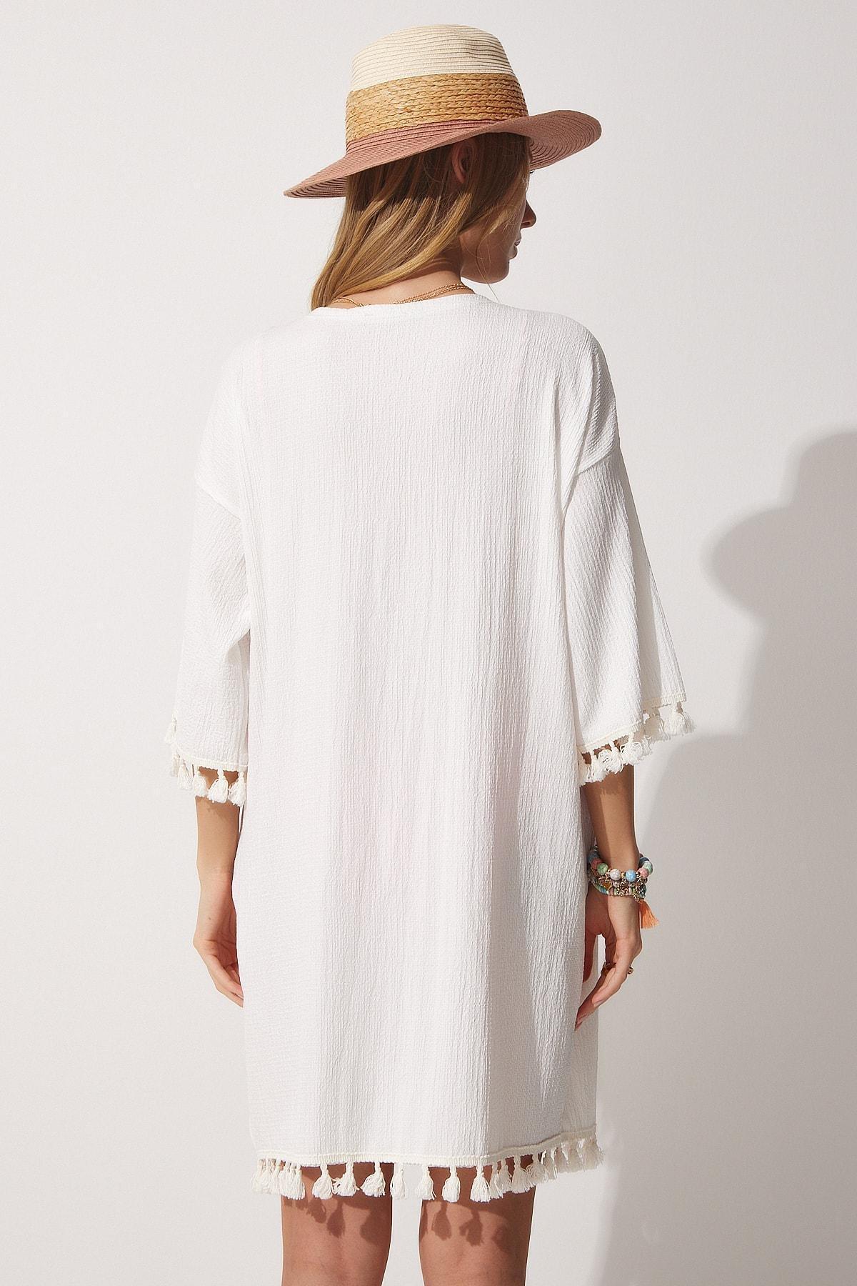 White Double-Breasted Caftan, , large image number 3