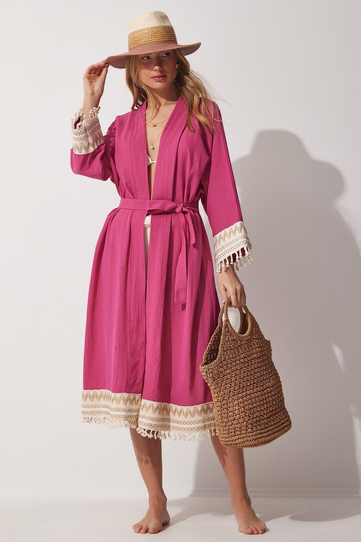 Pink Plain Caftan, Fuchsia, large image number 0