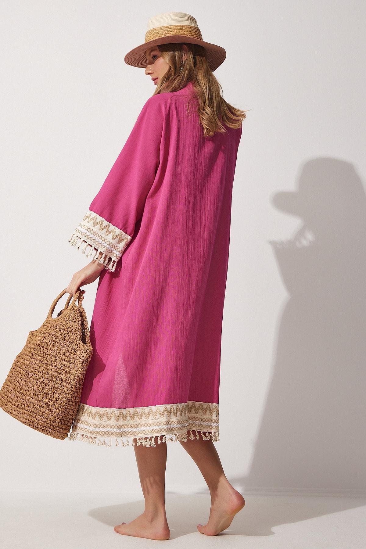 Pink Plain Caftan, Fuchsia, large image number 2