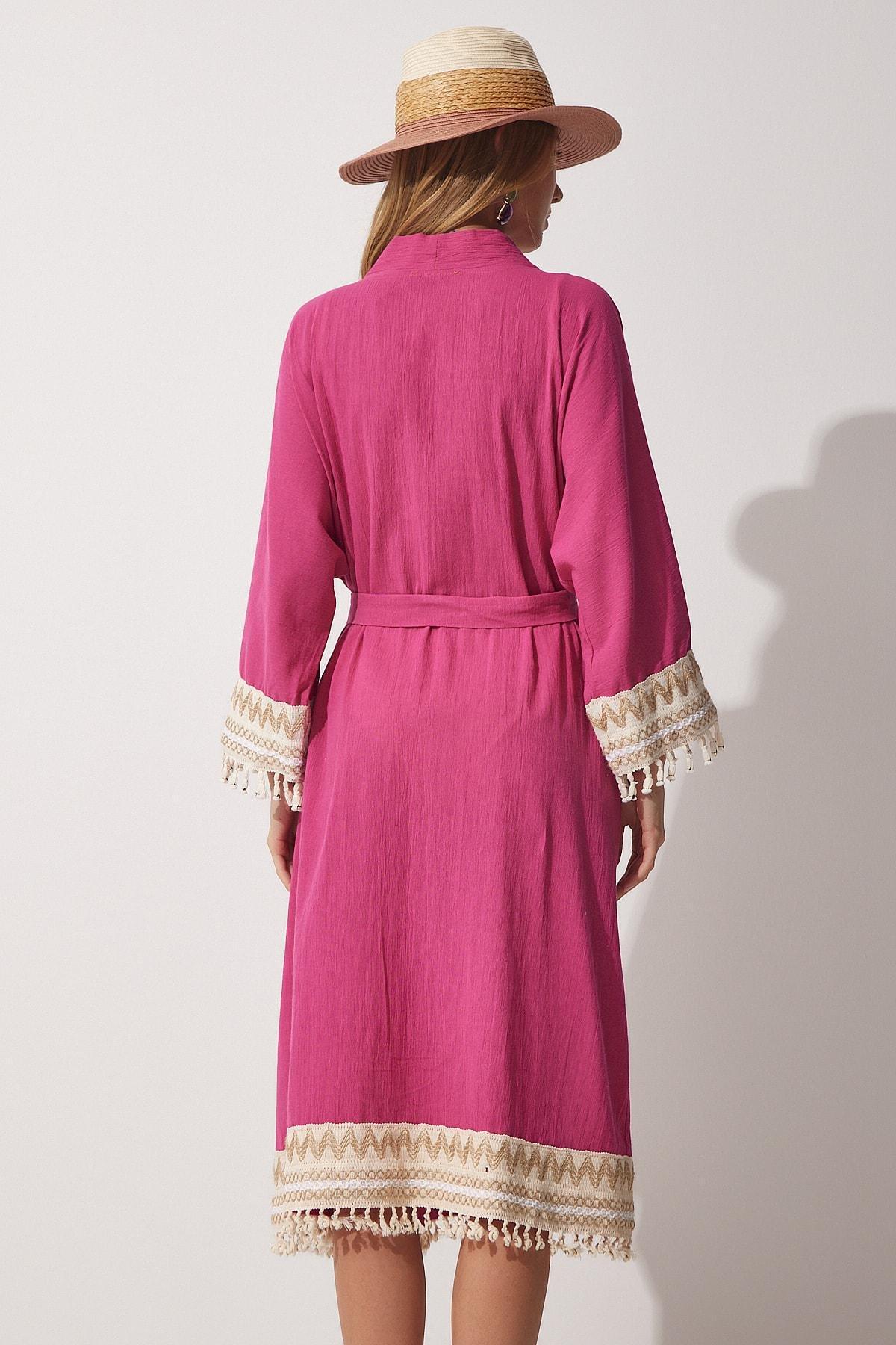 Pink Plain Caftan, Fuchsia, large image number 4