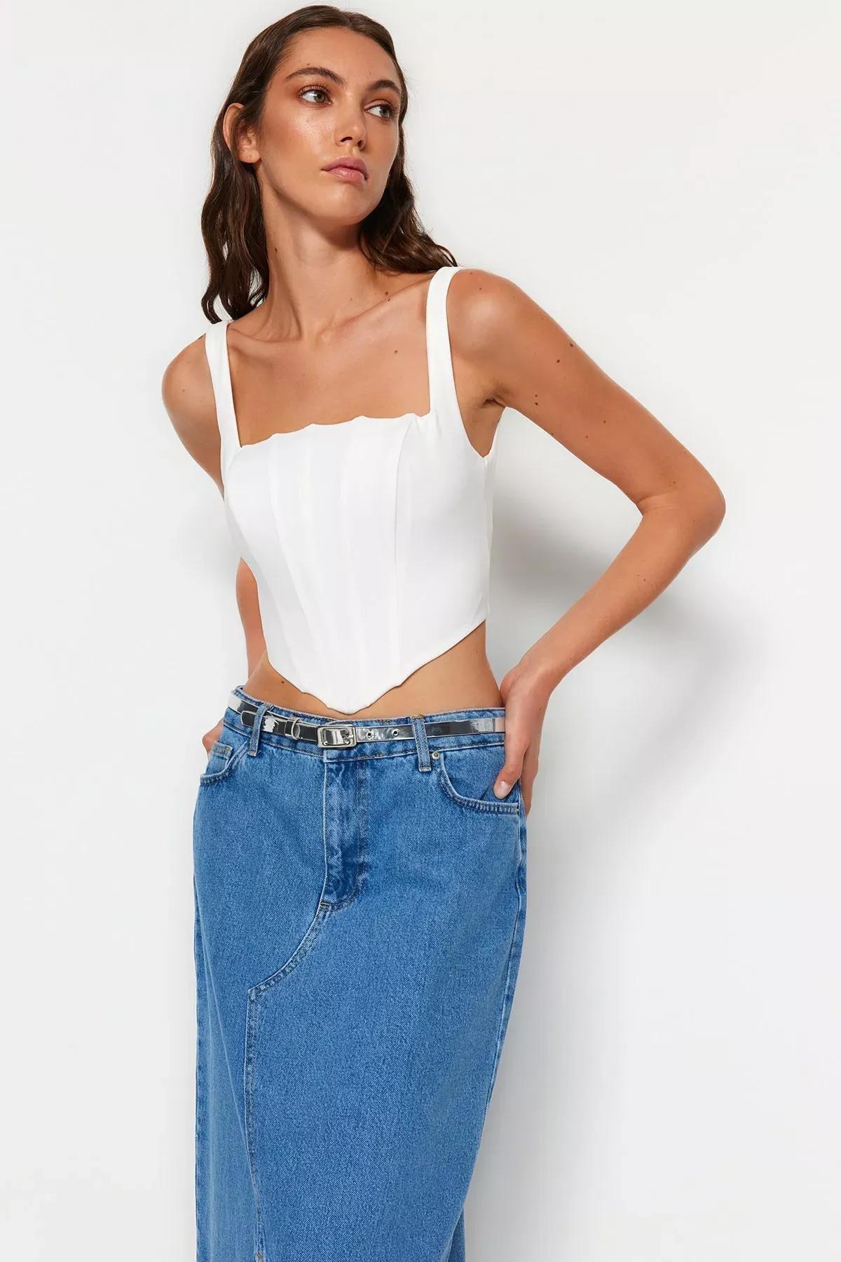 Ecru Square Collar Fitted Blouse, Ecru, large image number 0