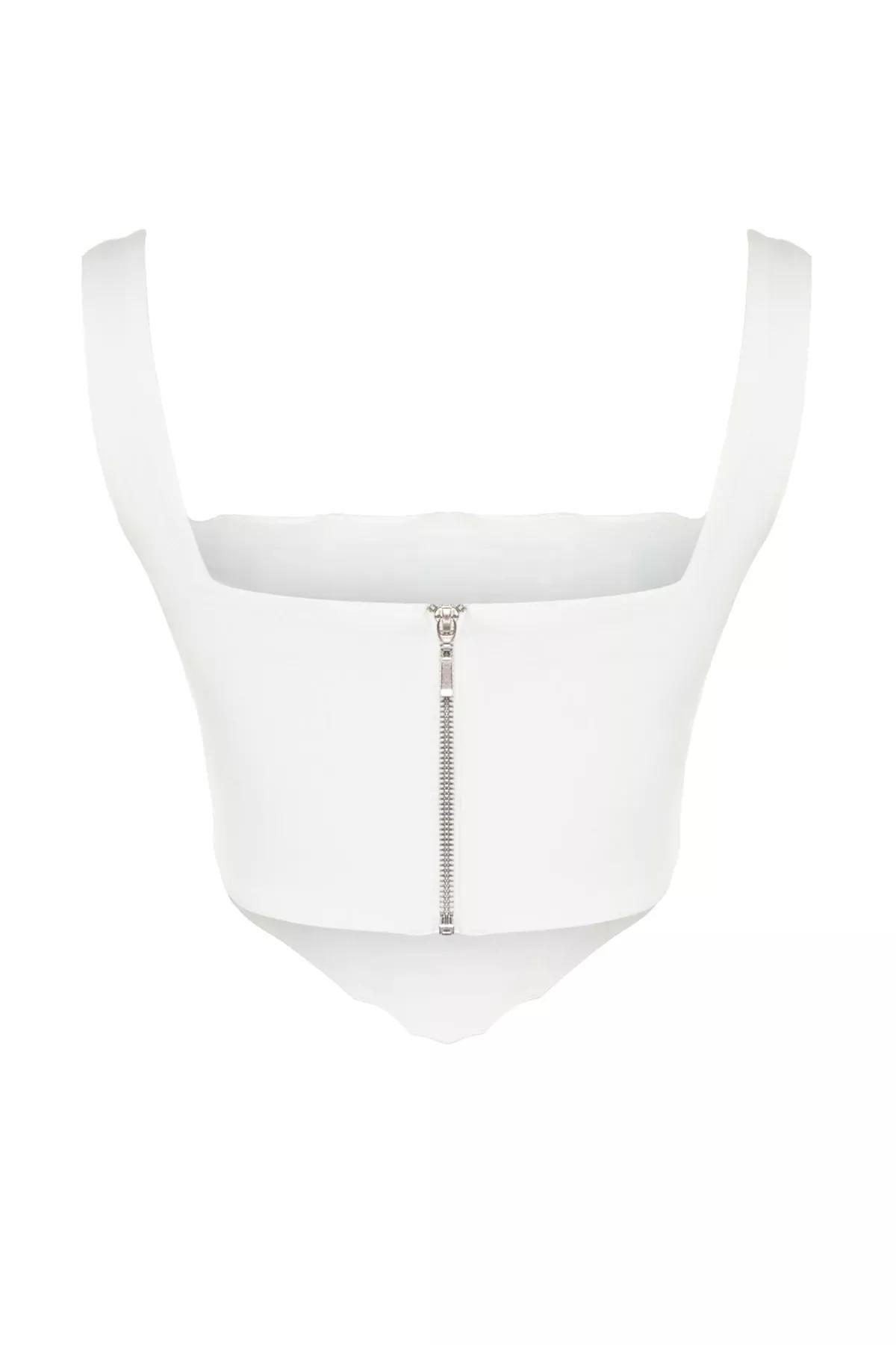 Ecru Square Collar Fitted Blouse, Ecru, large image number 7