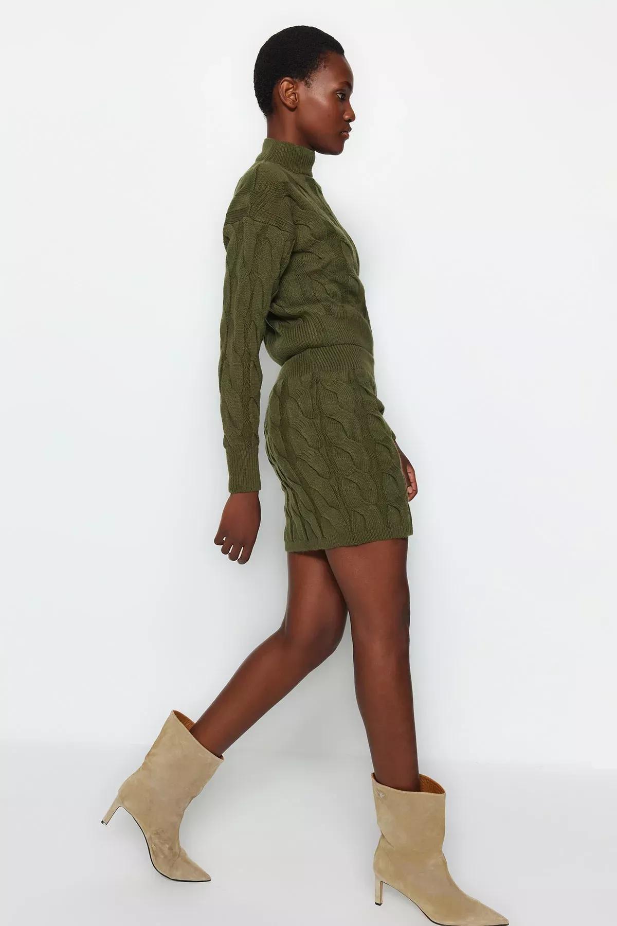 Khaki Crop Knitwear Top-Upper Suit, Khaki, large image number 0