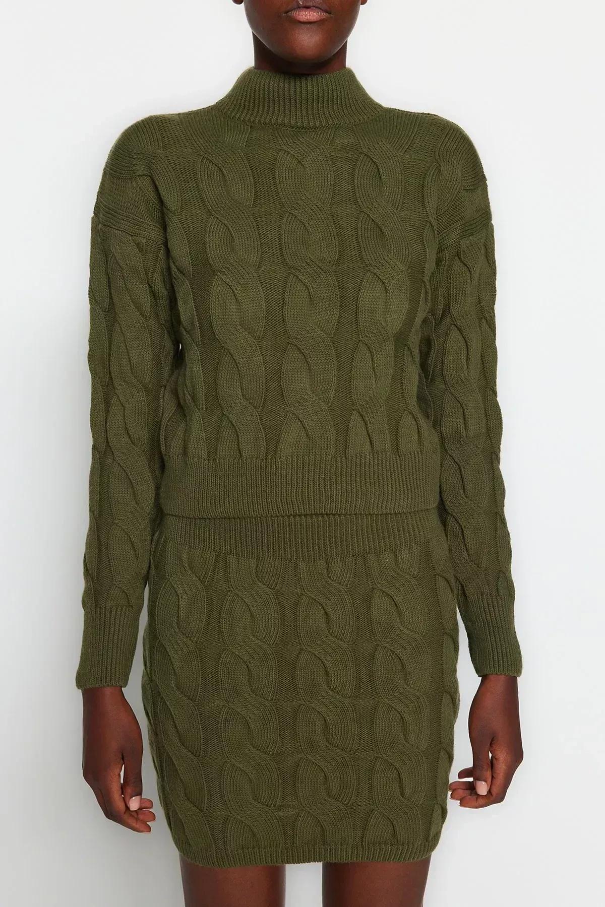 Khaki Crop Knitwear Top-Upper Suit, Khaki, large image number 3