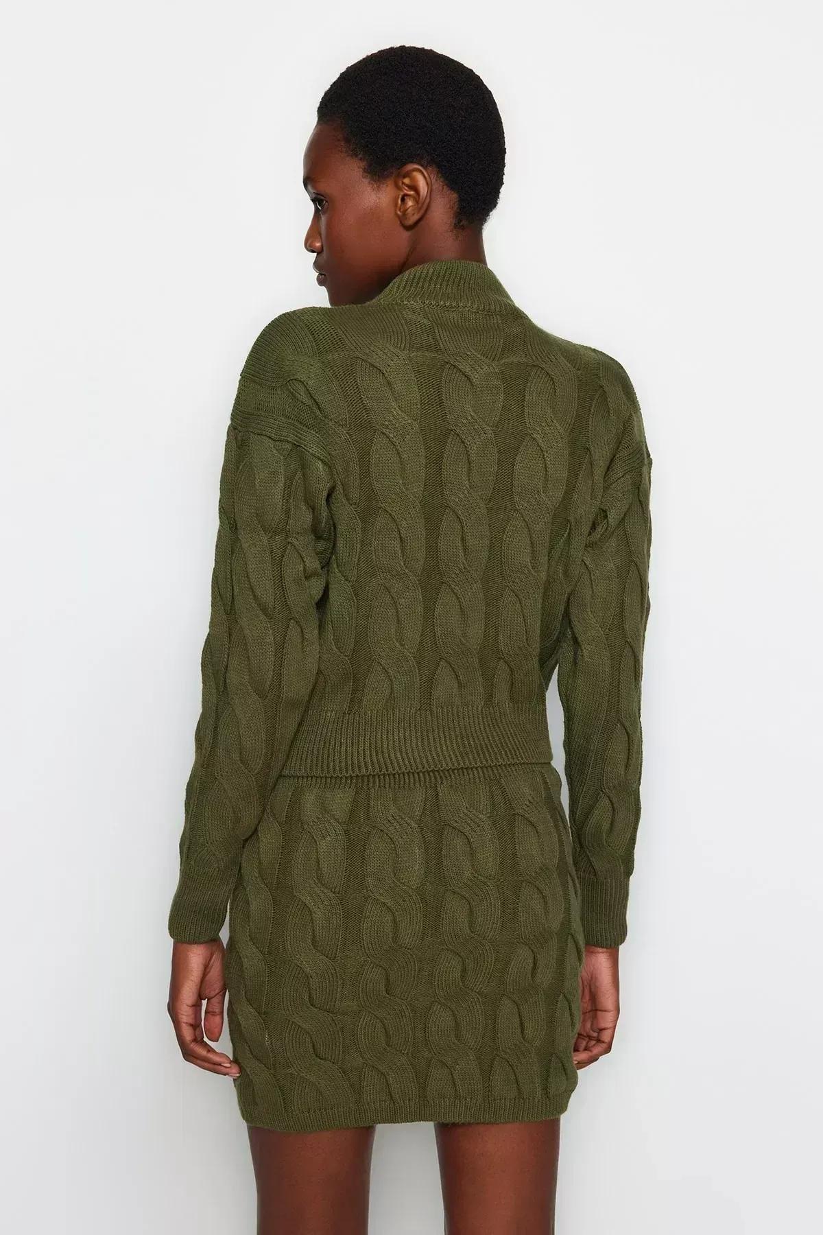 Khaki Crop Knitwear Top-Upper Suit, Khaki, large image number 6