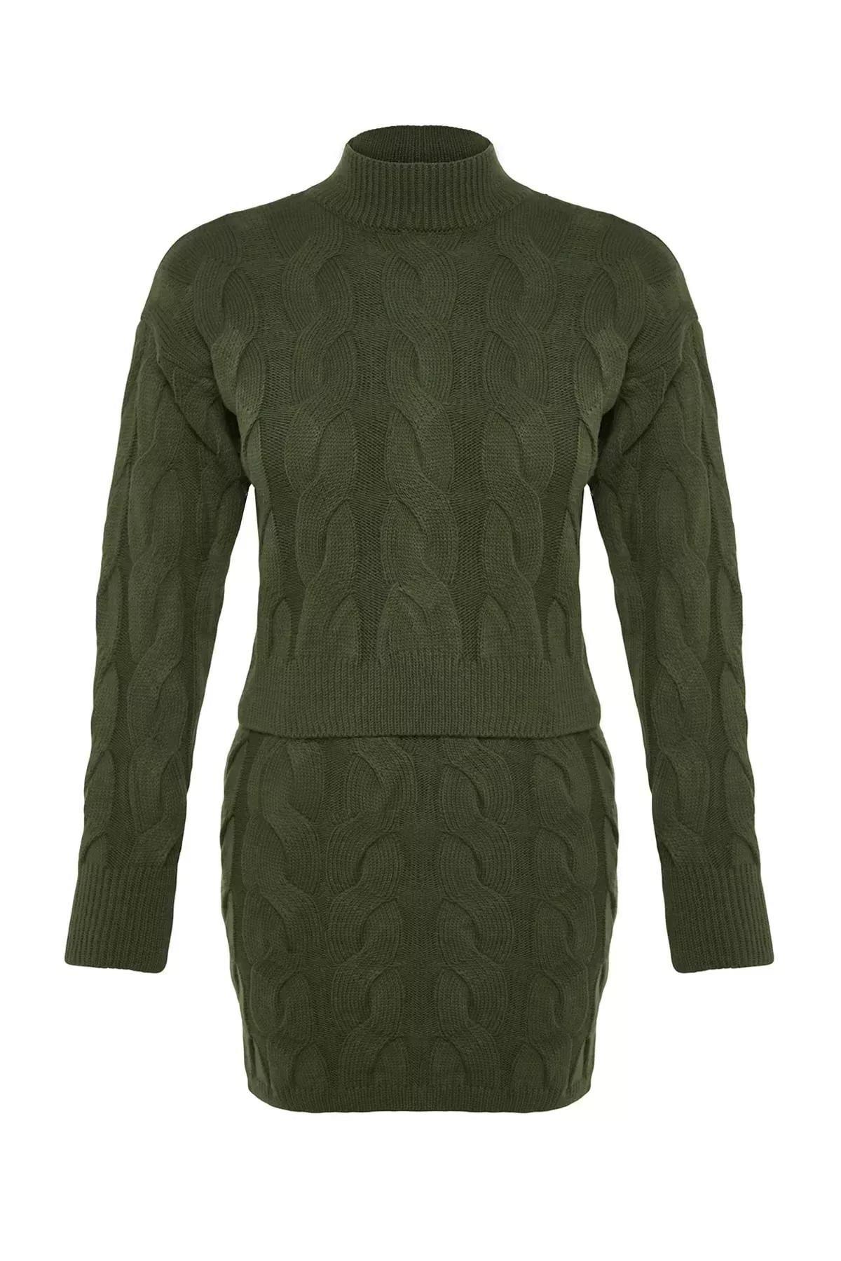 Khaki Crop Knitwear Top-Upper Suit, Khaki, large image number 7