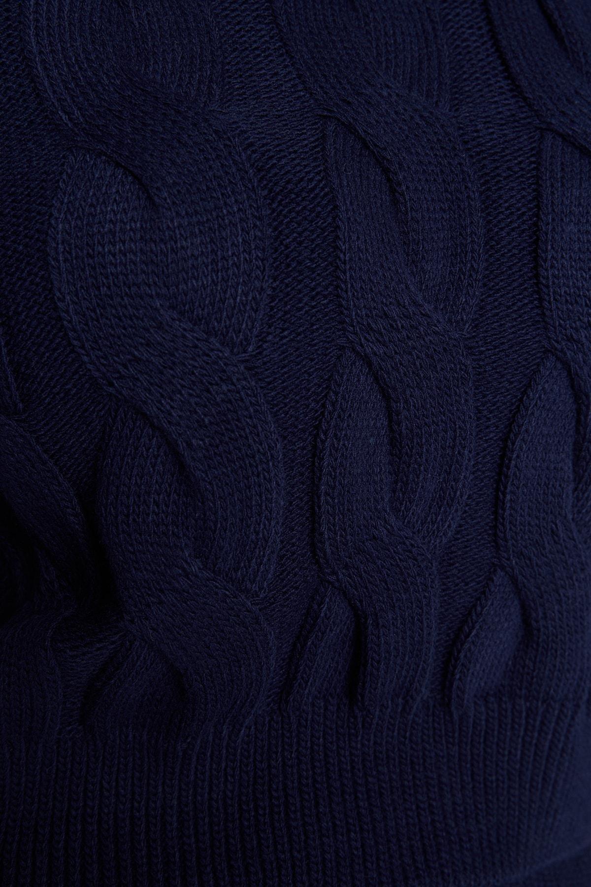 Navy Stand-Up Collar Knitted Top, , large image number 4