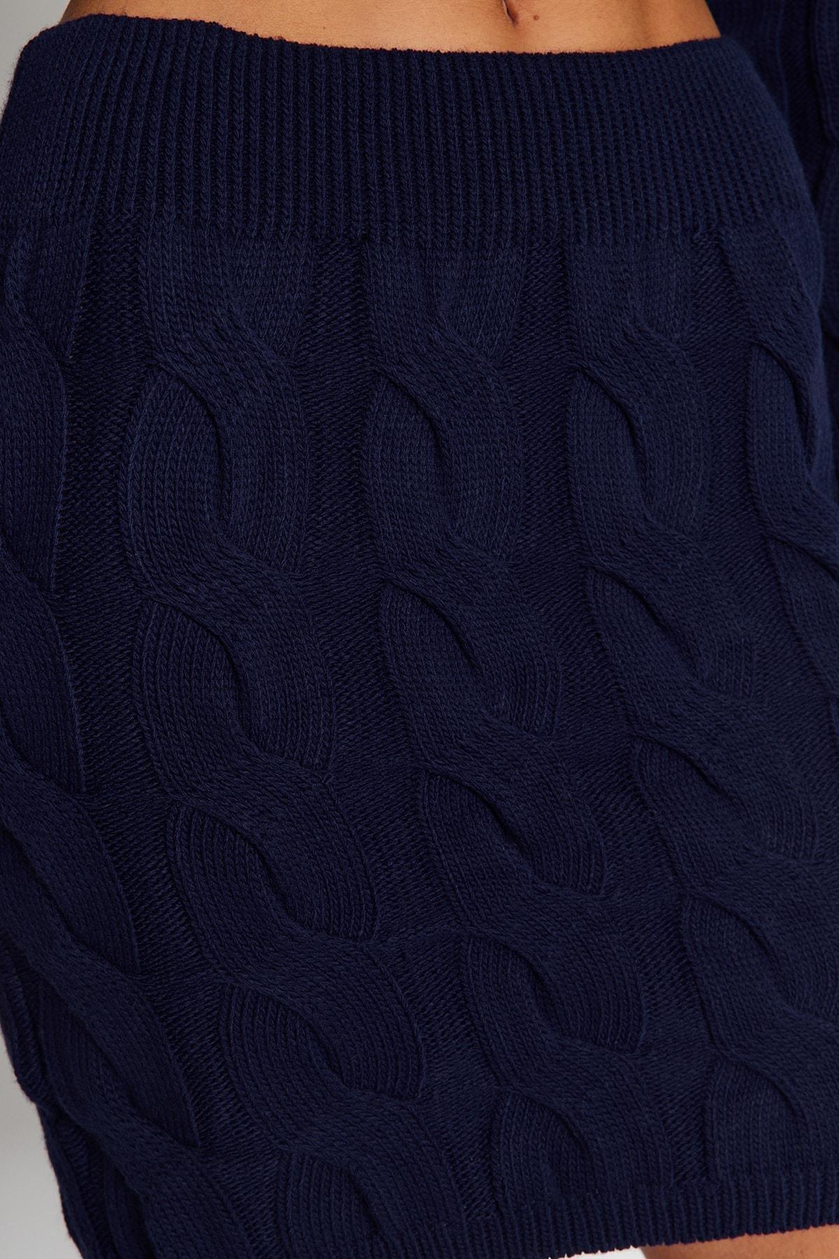 Navy Stand-Up Collar Knitted Top, , large image number 6