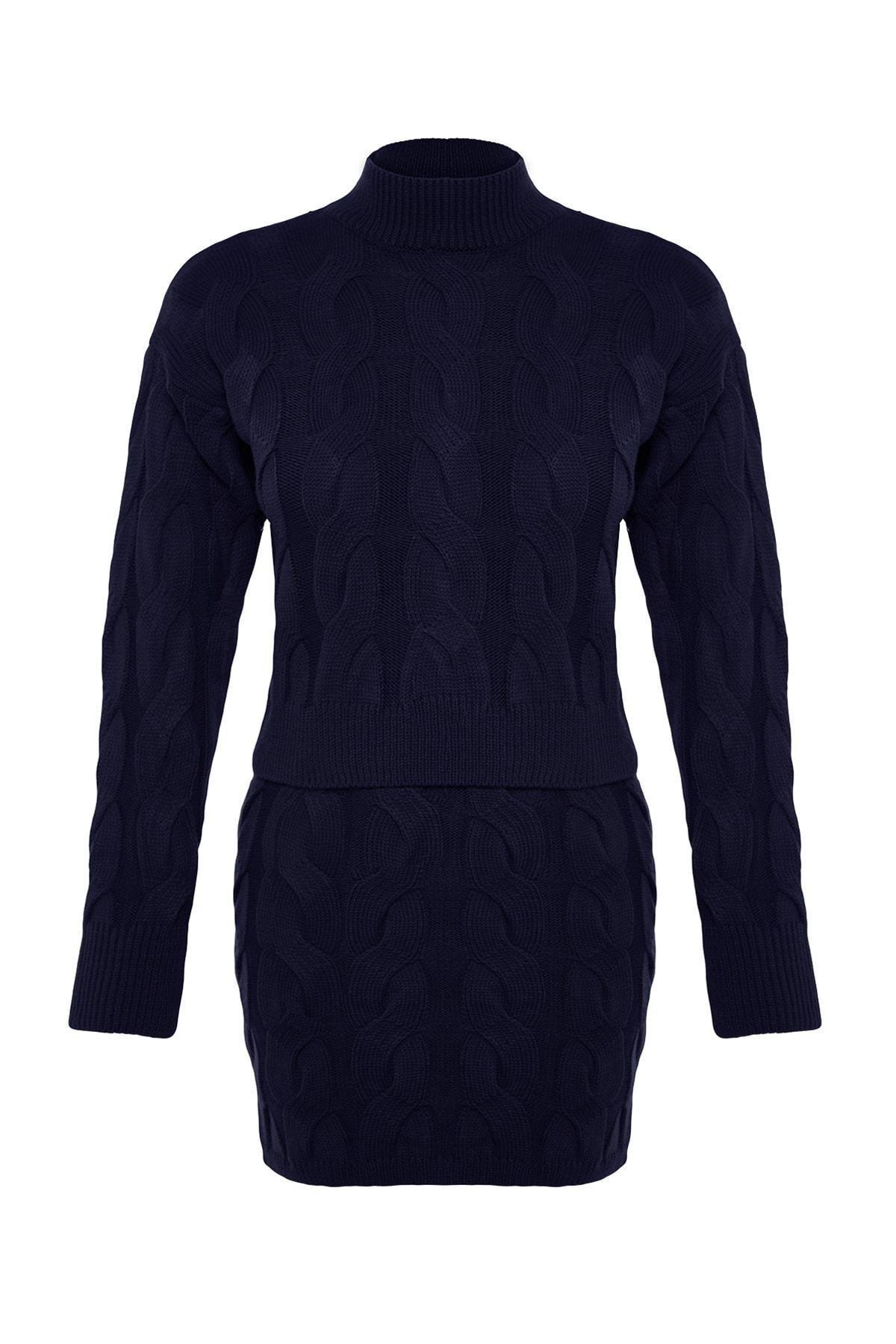 Navy Stand-Up Collar Knitted Top, , large image number 7