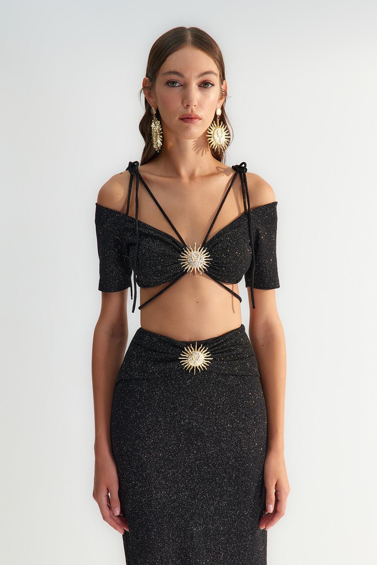 Black Plain Crop Top, , large image number 1