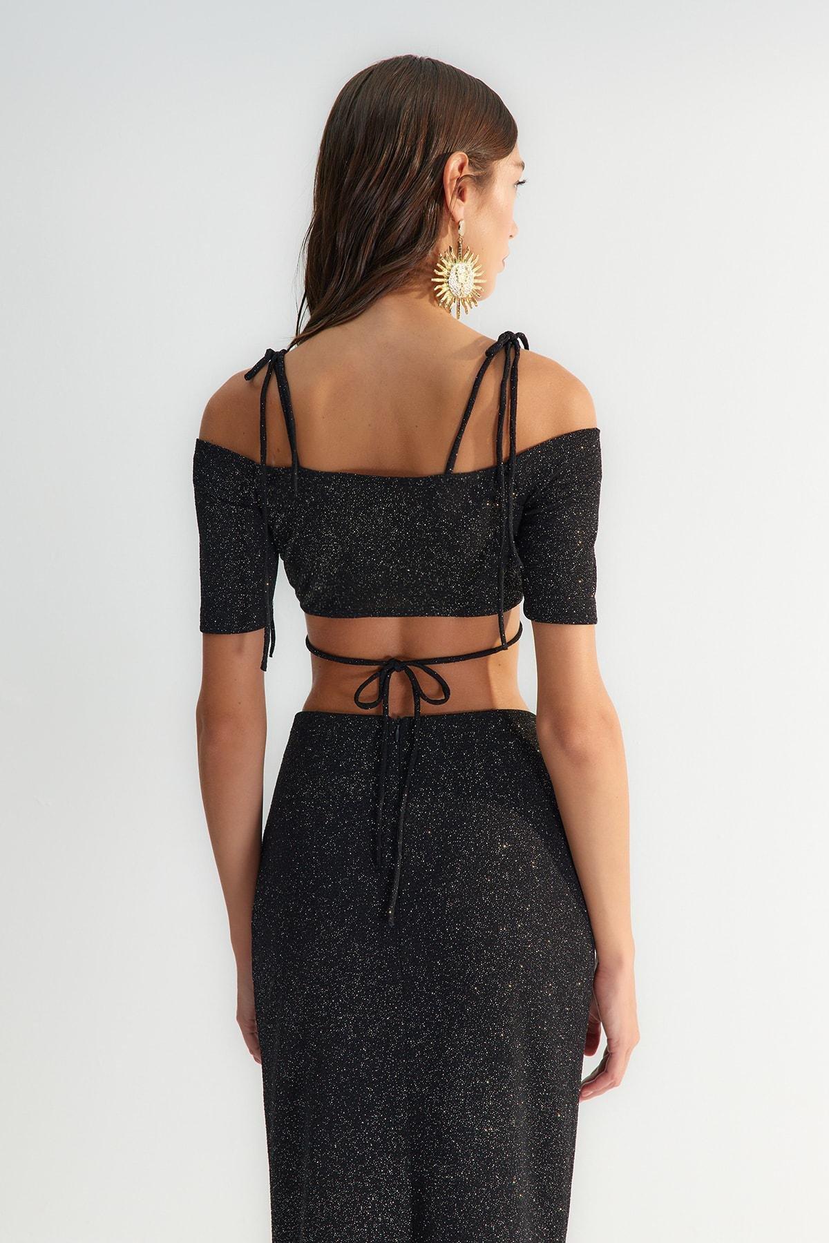 Black Plain Crop Top, , large image number 5
