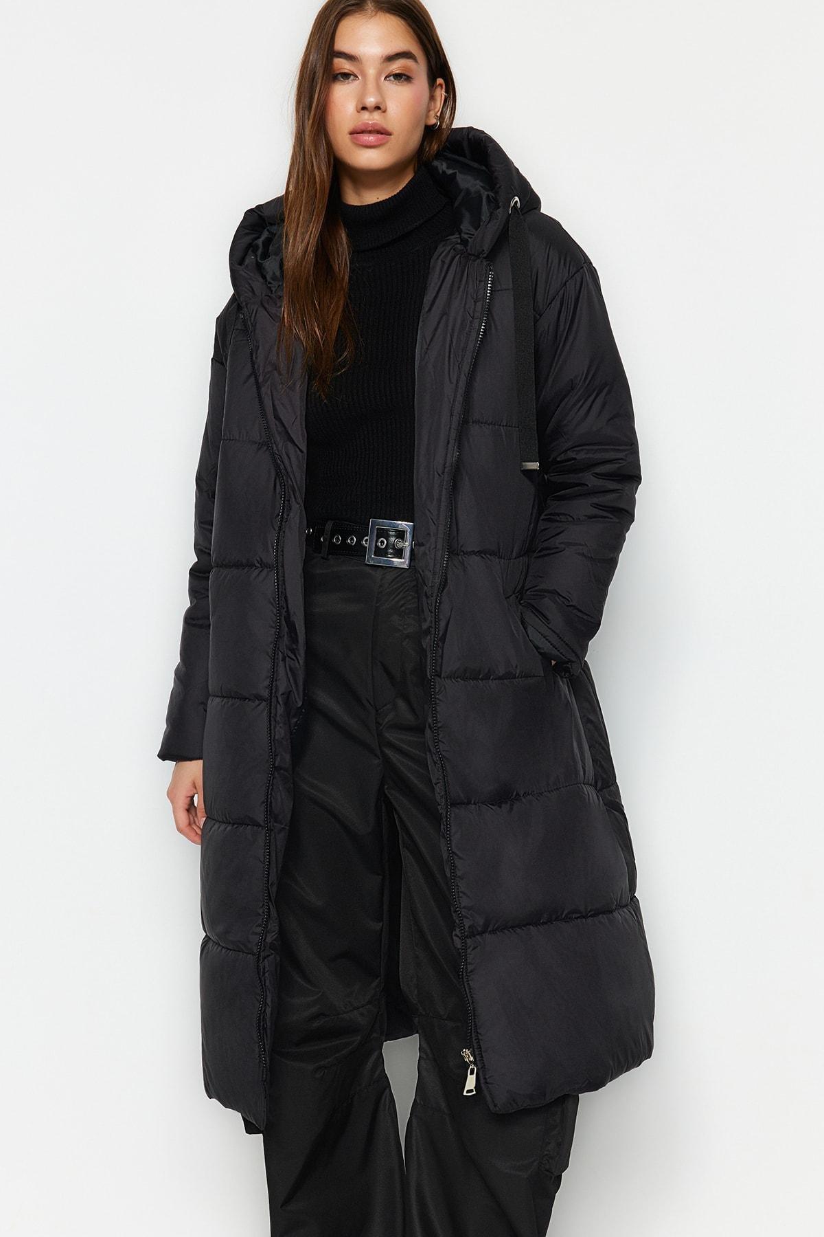 Black Puffer Hooded Jacket, , large image number 1