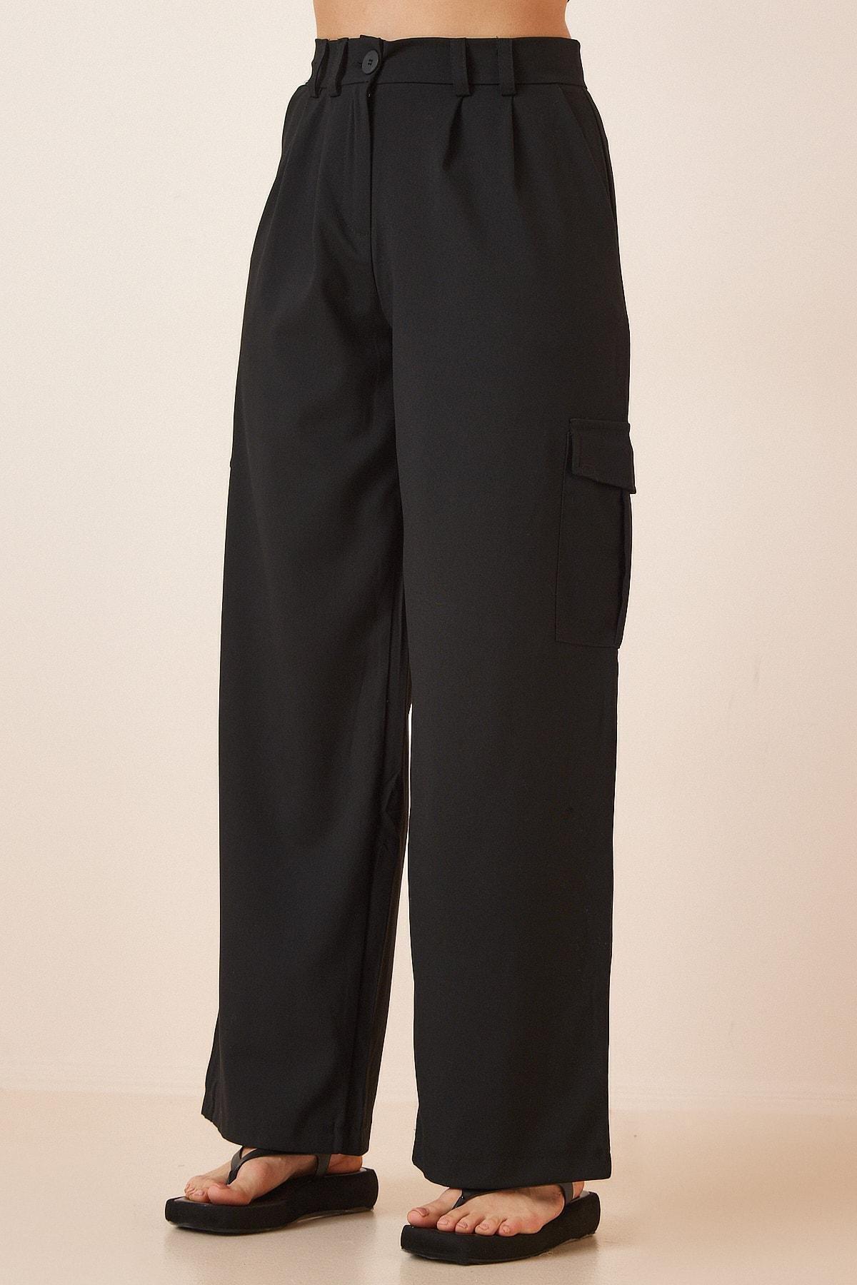 Black Loose Cargo Trousers With Pockets, , large image number 2