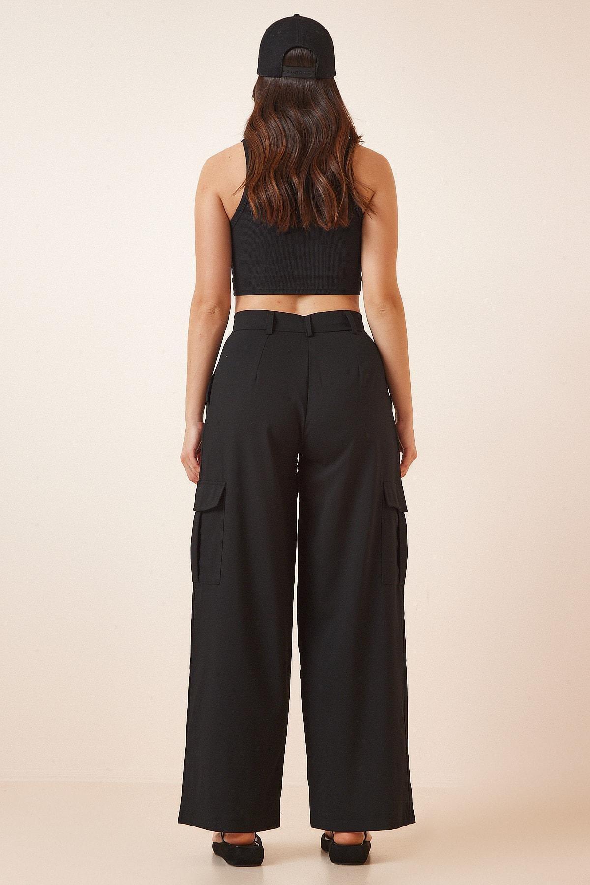 Black Loose Cargo Trousers With Pockets, , large image number 3