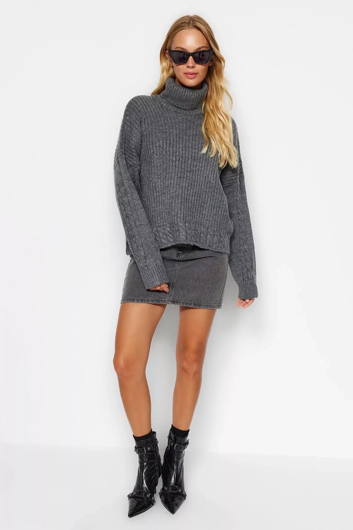 Grey d Turtleneck Knitwear Sweater, Anthracite, large image number 1