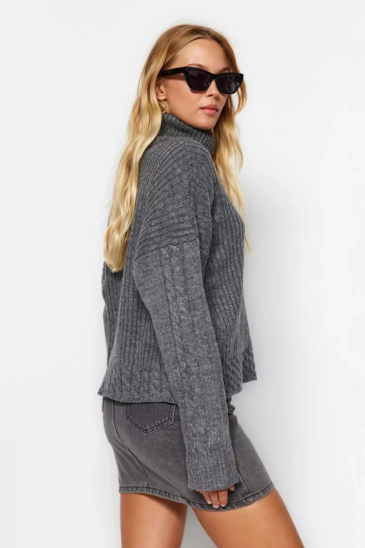 Grey d Turtleneck Knitwear Sweater, Anthracite, medium