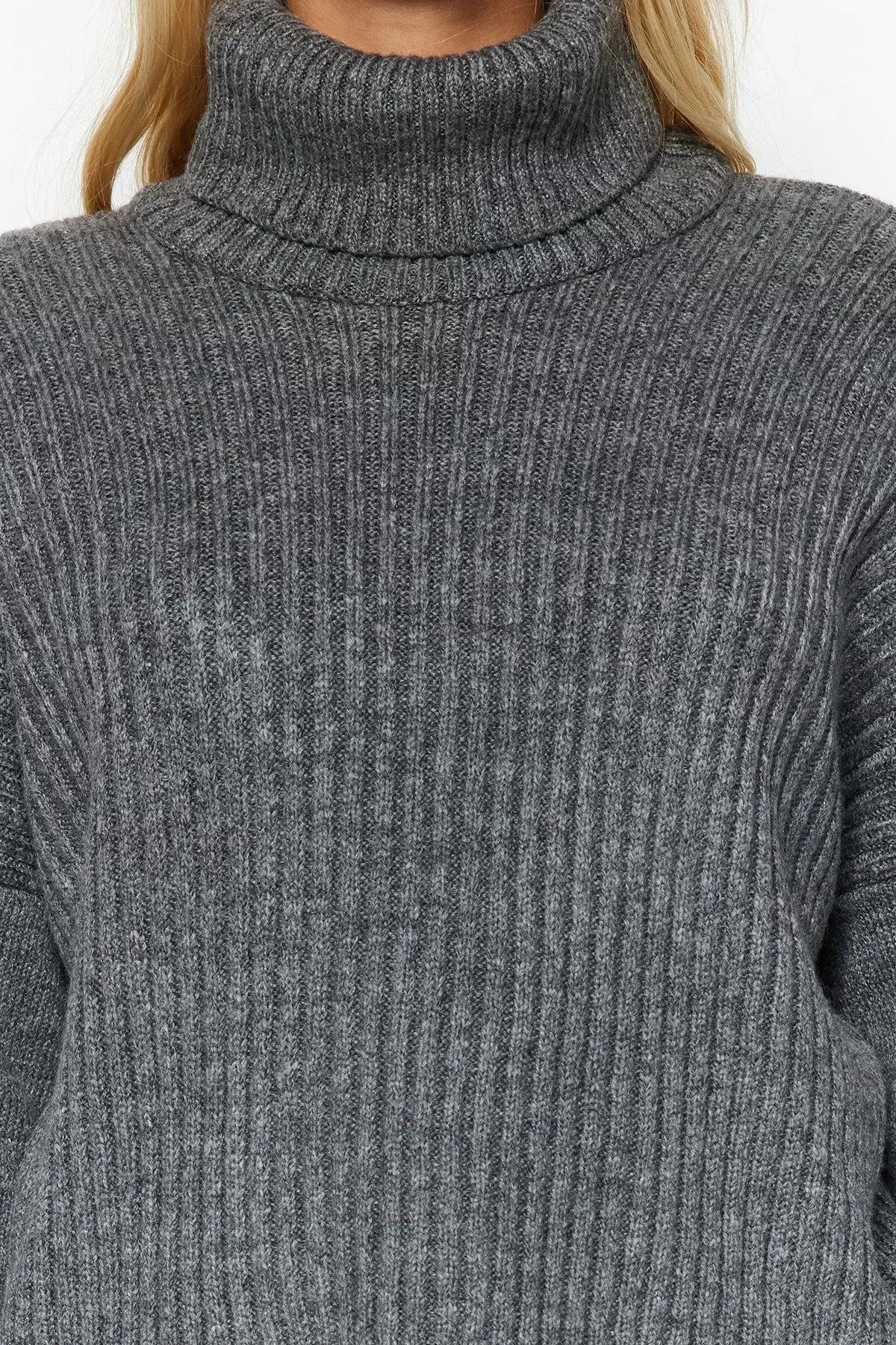 Grey d Turtleneck Knitwear Sweater, Anthracite, large image number 3