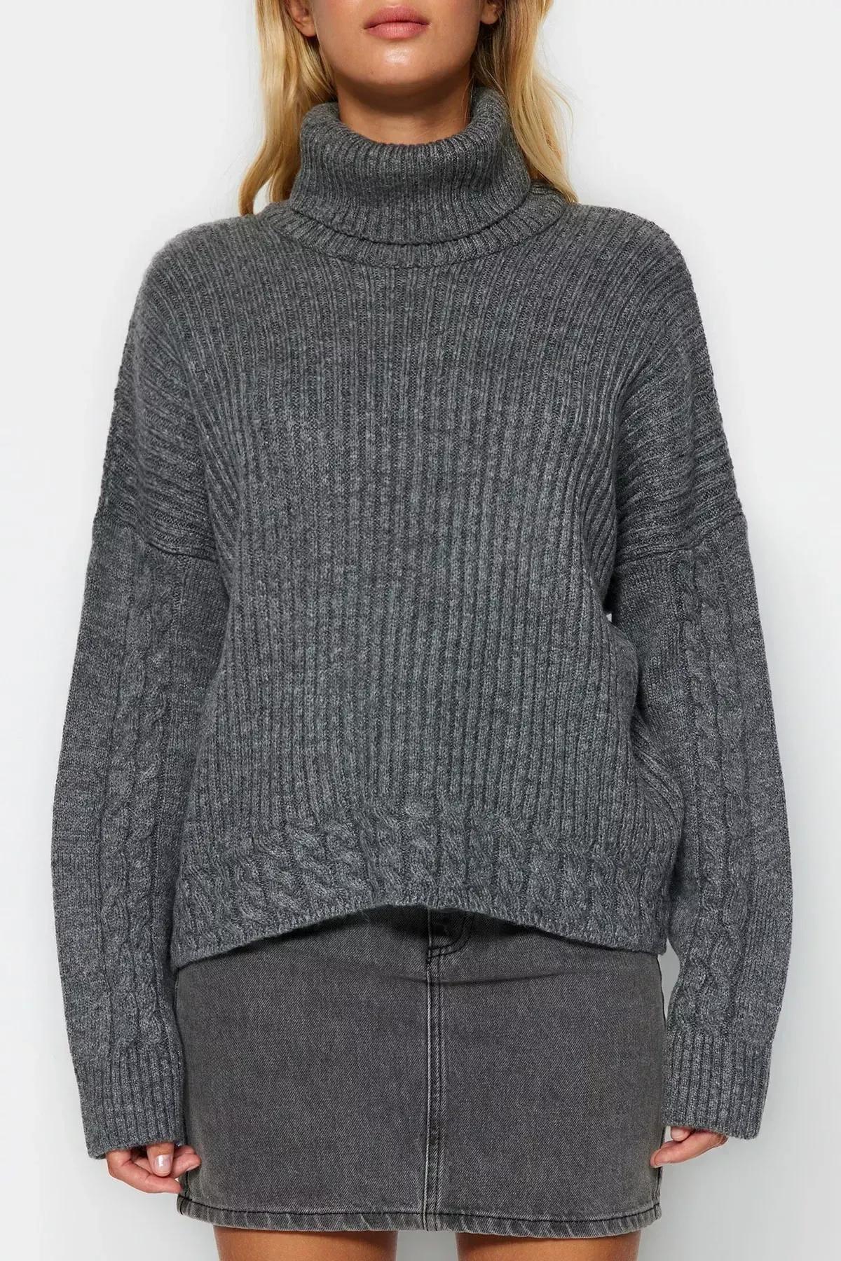 Grey d Turtleneck Knitwear Sweater, Anthracite, large image number 4