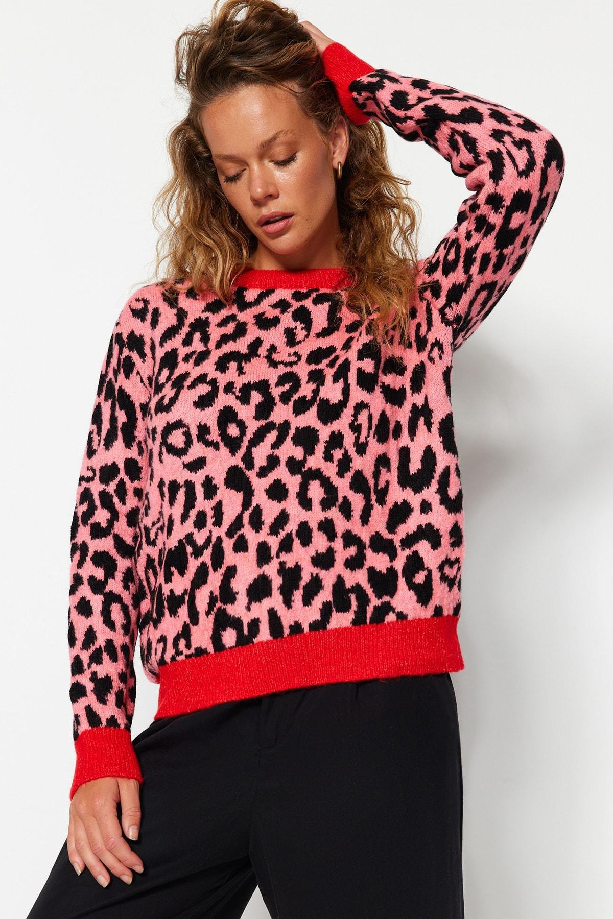 Pink animal shop print sweater