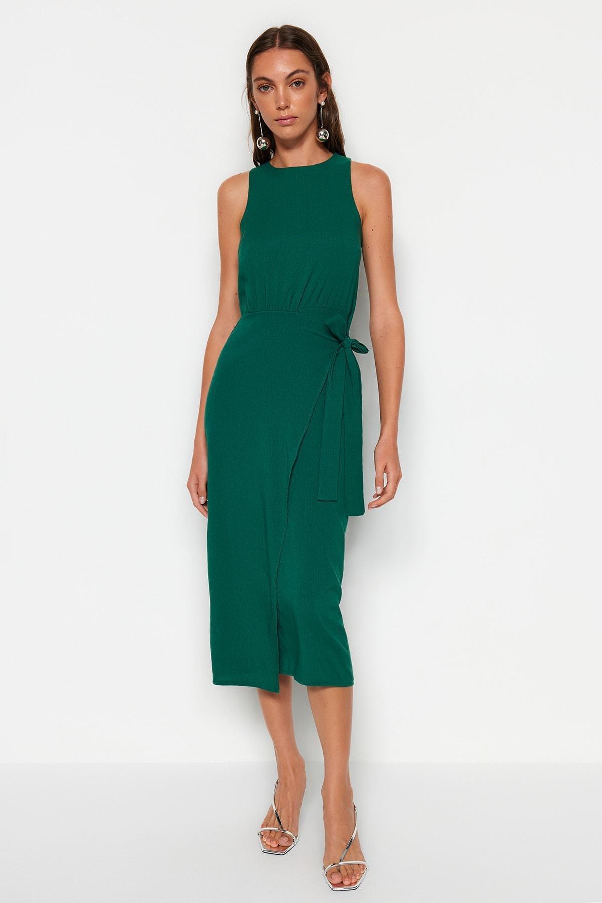 فستان بحمالات حول الرقبة بتصميم ملفوف، أخضر, Green, large image number 0