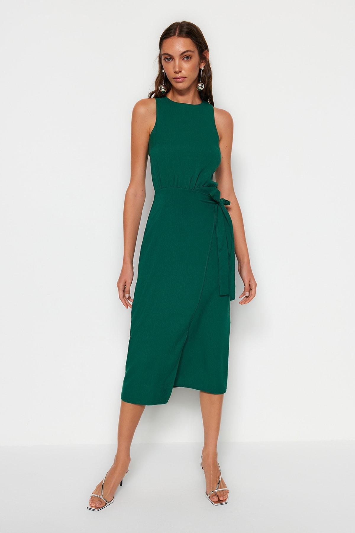 فستان بحمالات حول الرقبة بتصميم ملفوف، أخضر, Green, large image number 1