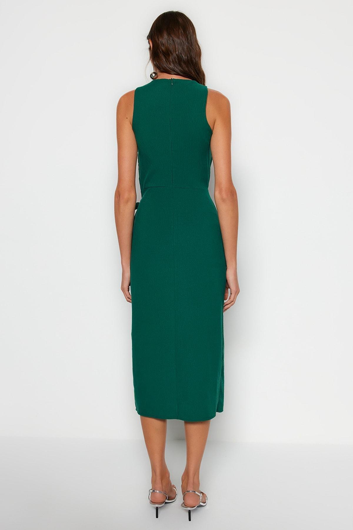 فستان بحمالات حول الرقبة بتصميم ملفوف، أخضر, Green, large image number 4