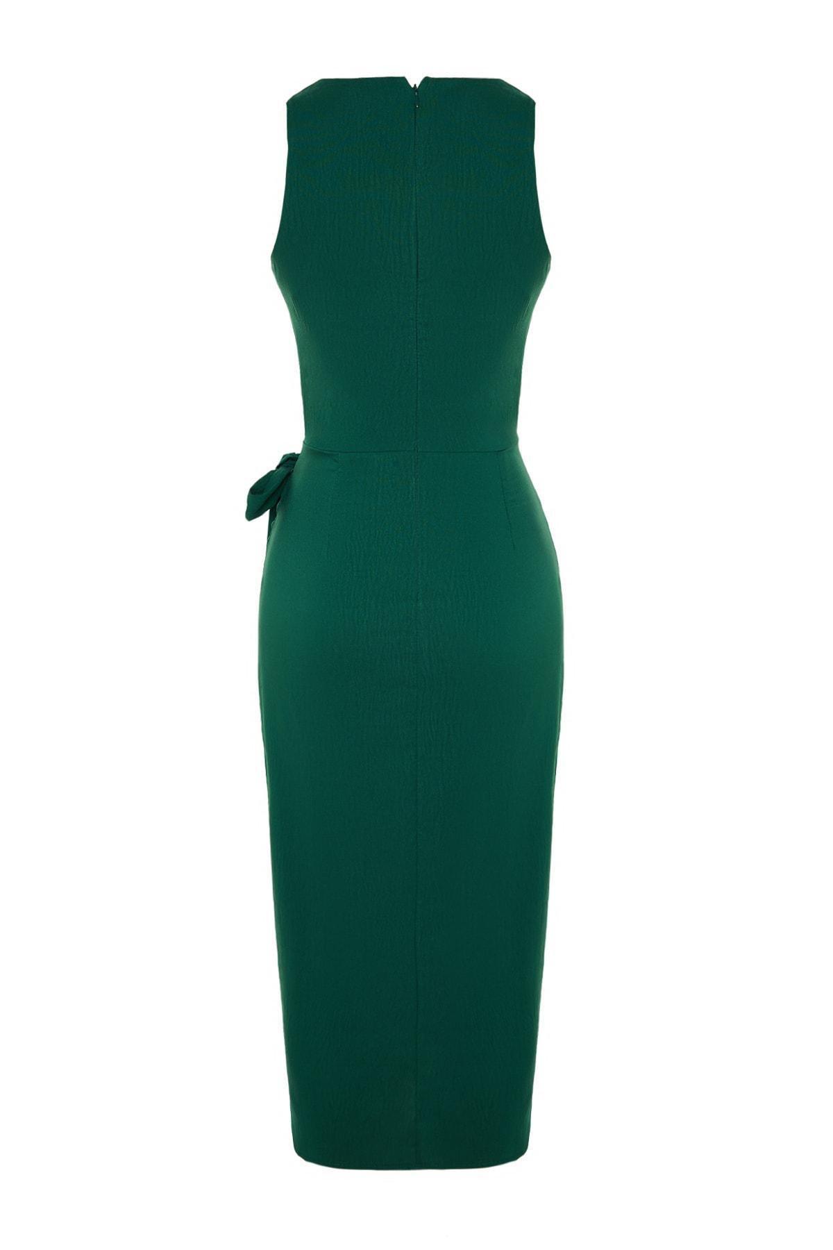 فستان بحمالات حول الرقبة بتصميم ملفوف، أخضر, Green, large image number 5