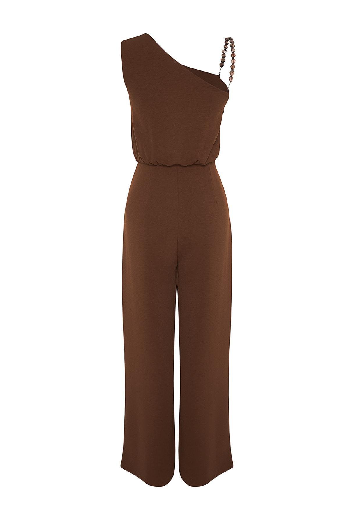 Brown One-Shoulder Jumpsuit, Brown, large image number 0