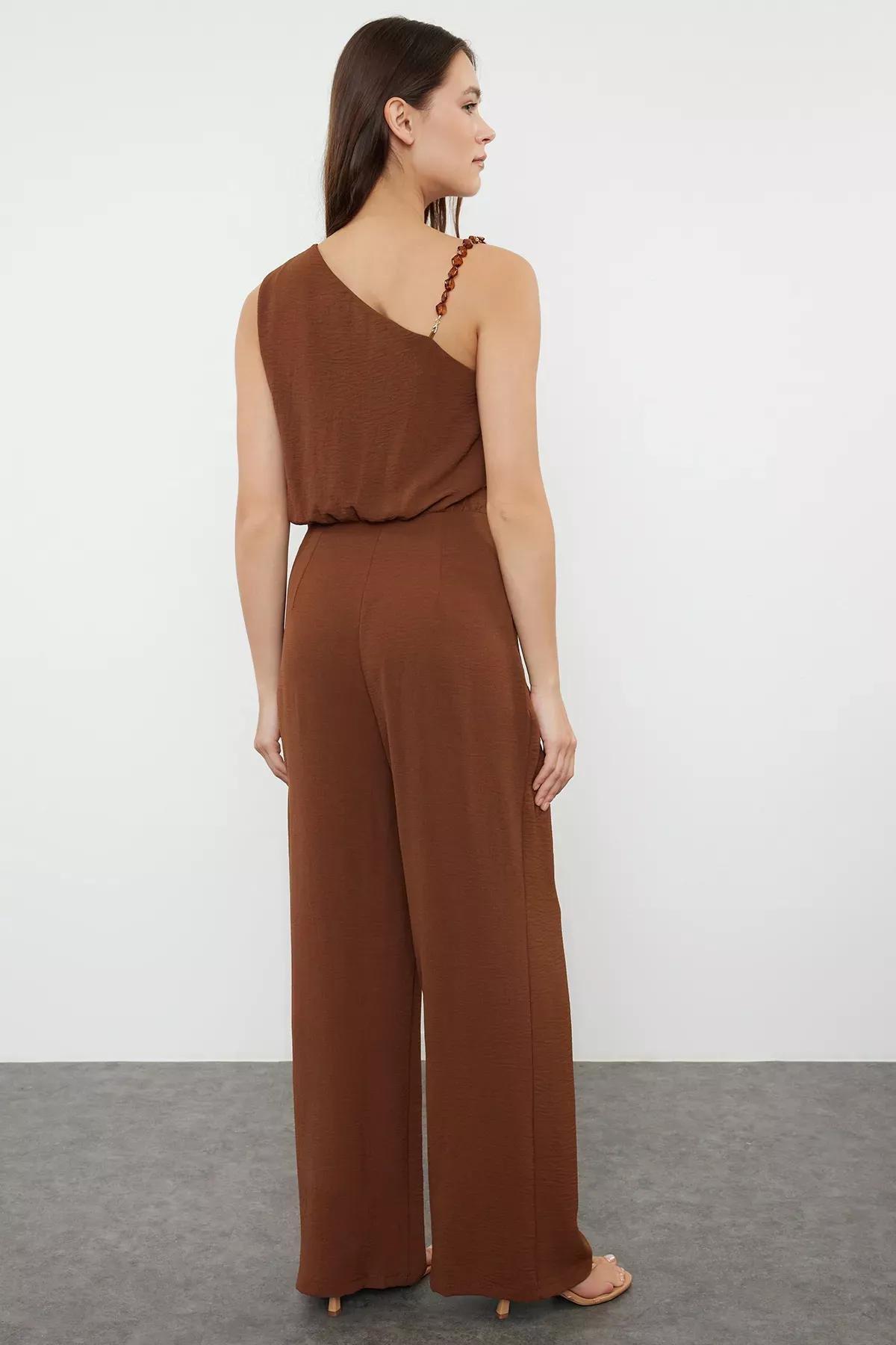 Brown One-Shoulder Jumpsuit, Brown, large image number 4