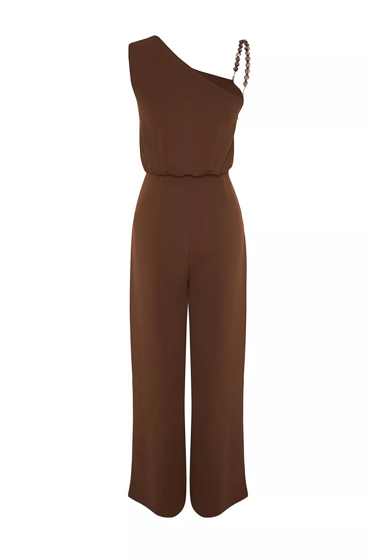 Brown One-Shoulder Jumpsuit, Brown, large image number 6