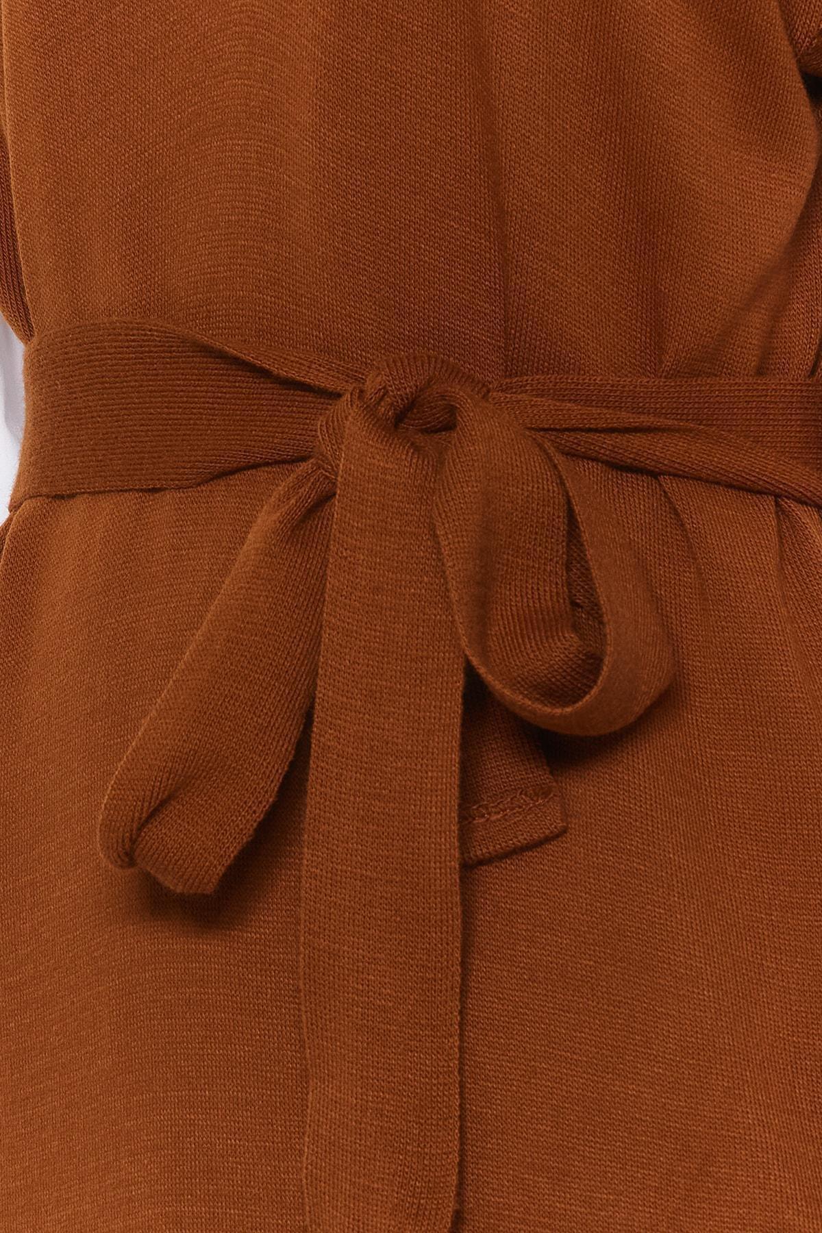 Brown V-Neck Belted Dress, , large image number 4