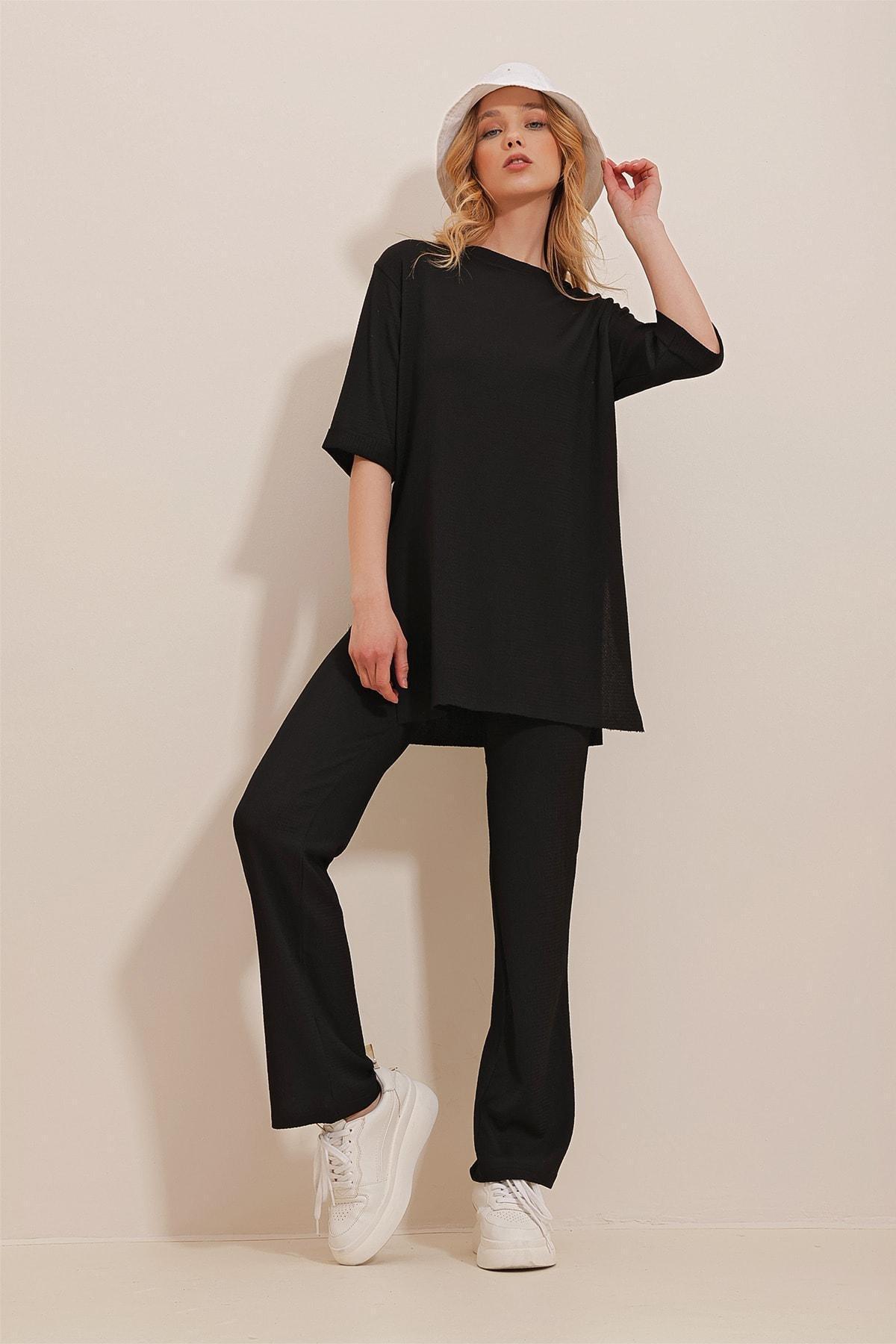 Black Crew Neck Co-Ord Set, , large image number 0