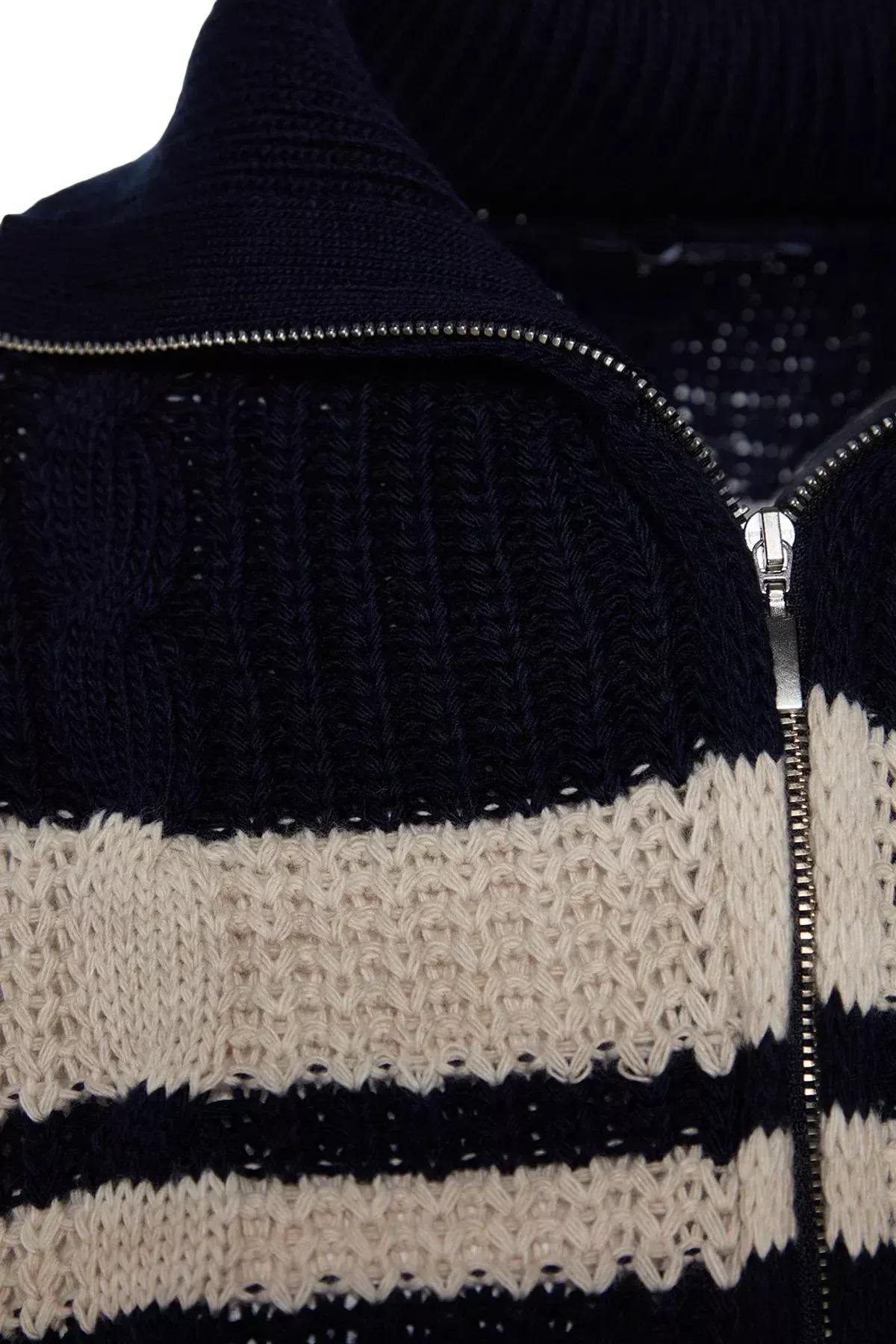 Navy Collared Colour Block Knitted Cardigan, Navy blue, large image number 6