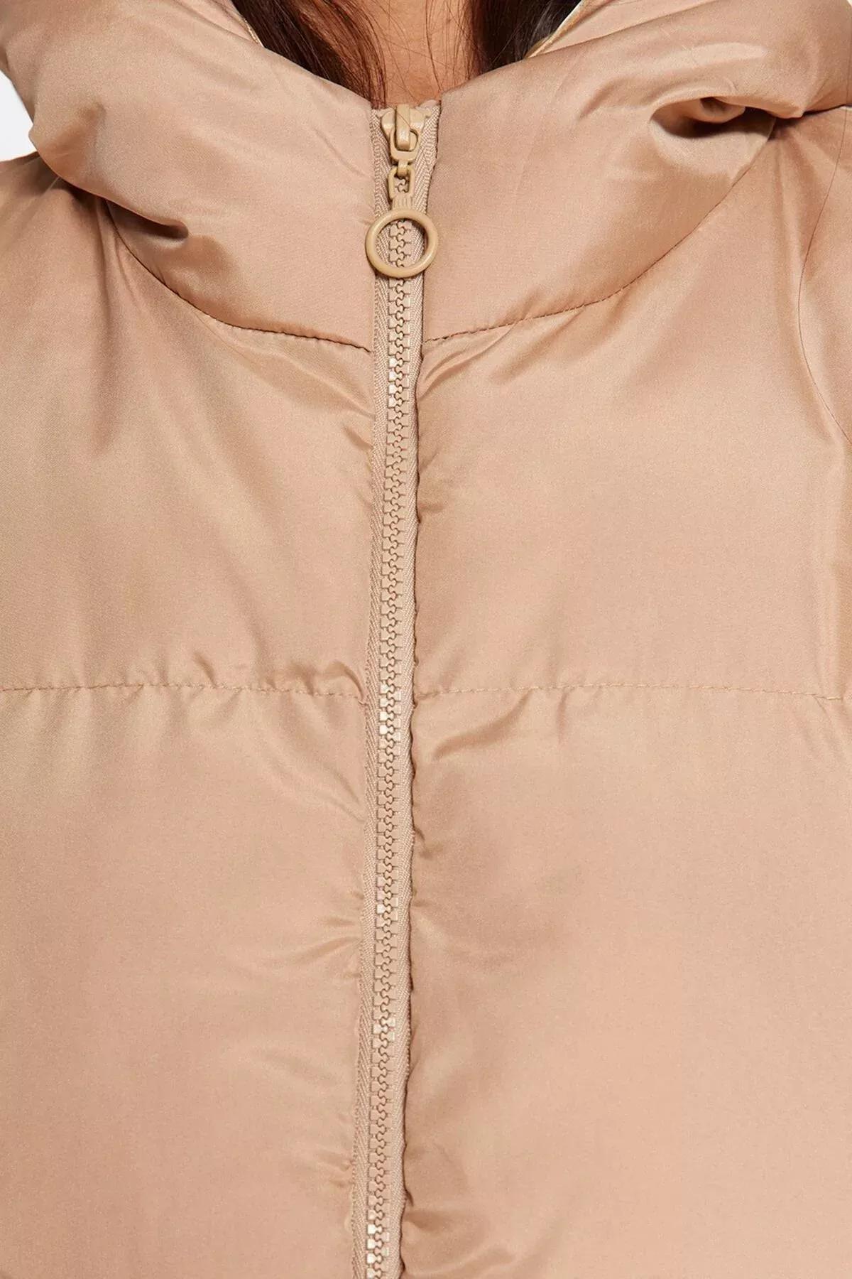 Beige Puffer Hooded Vest, Beige, large image number 3